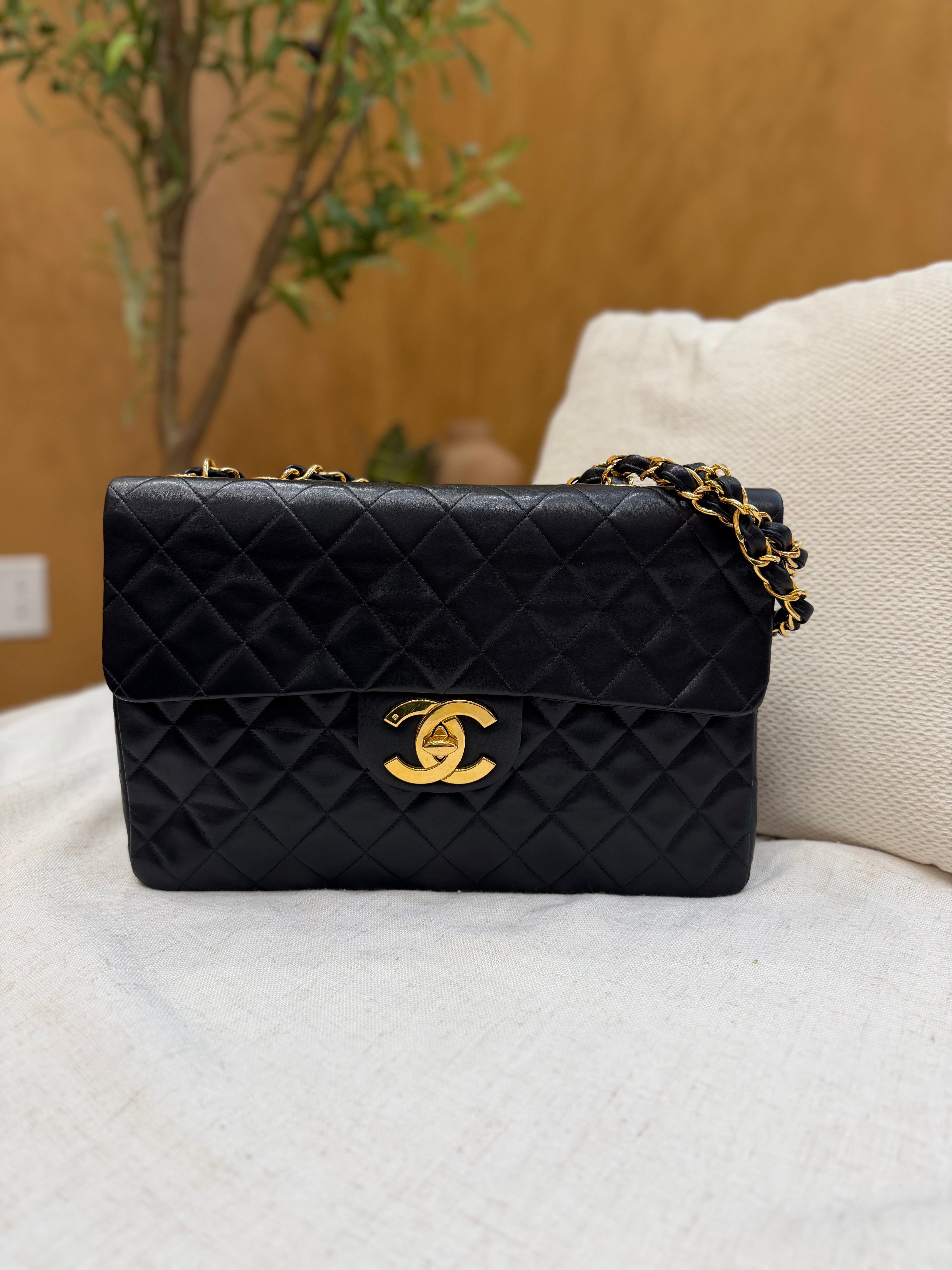 *DONS PRE-DROP* Chanel Vintage 24k Black Quilted Lambskin XL Classic Flap Bag