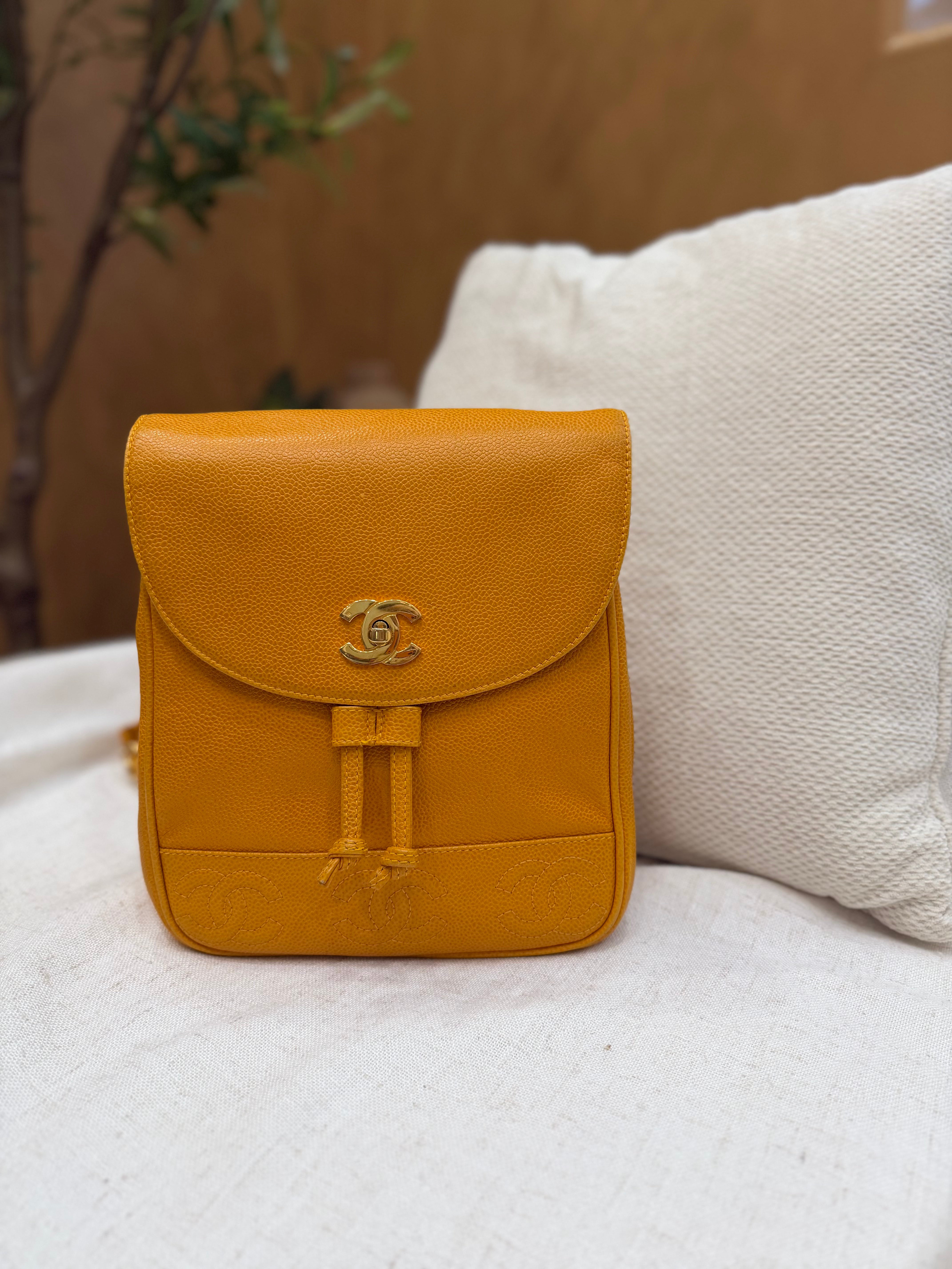 *DONS PRE-DROP* Chanel Vintage 24k Mustard Caviar Leather Small CC Backpack