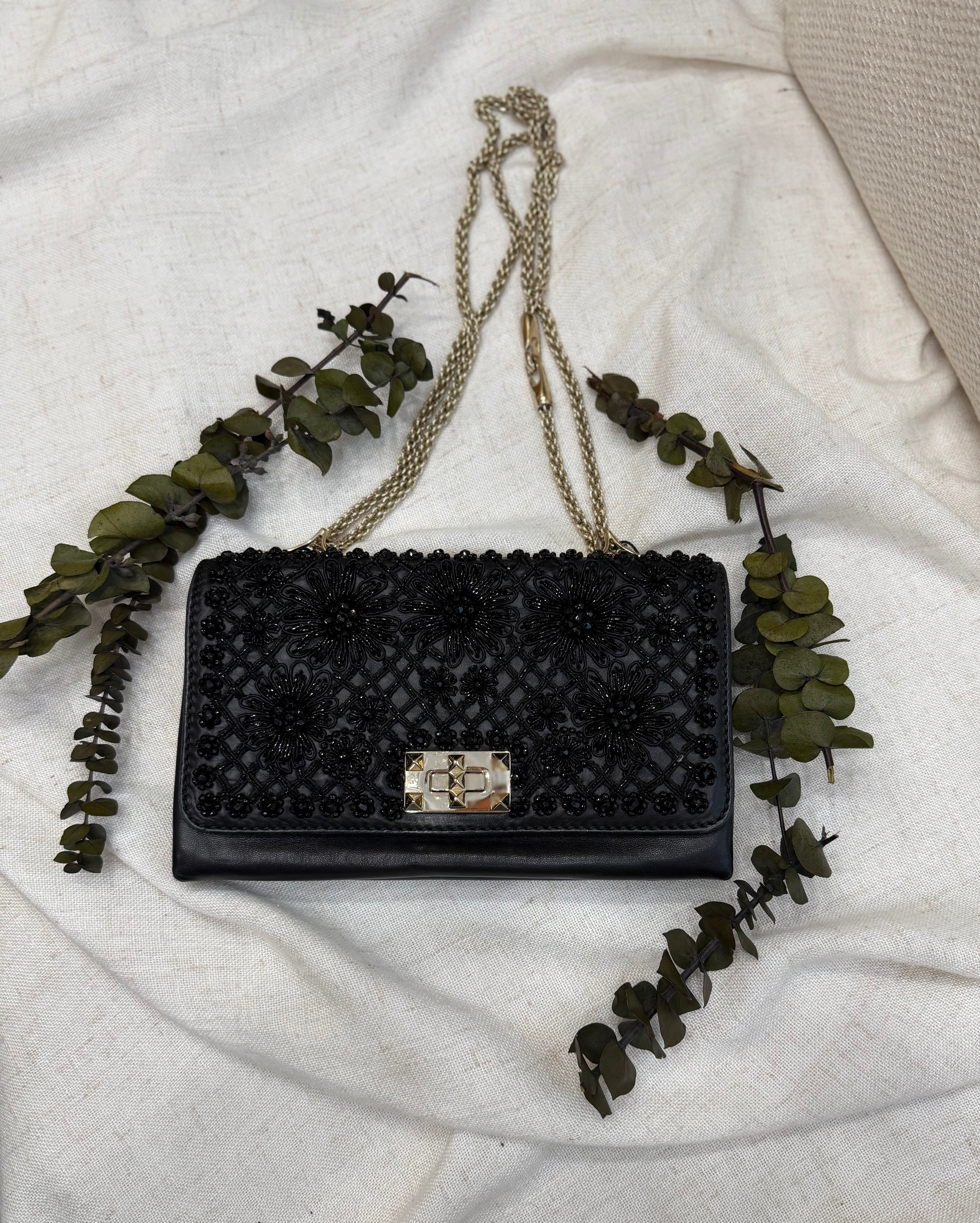 *DONS PRE-DROP* Valentino Black Embroidery & Lambskin Leather Shoulder Bag