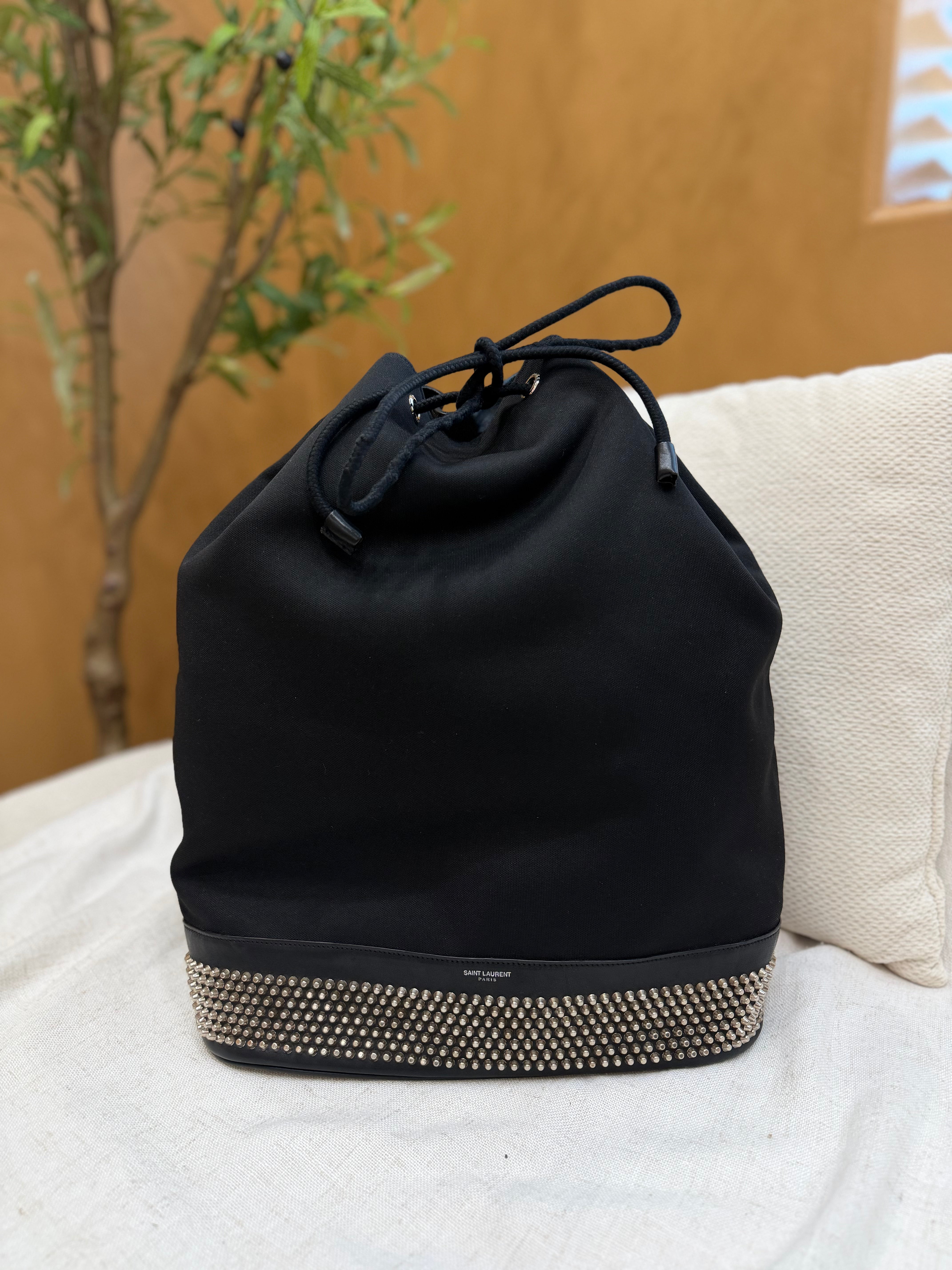 *DONS PRE-DROP* YSL Saint Laurent Black Canvas Drawstring Backpack
