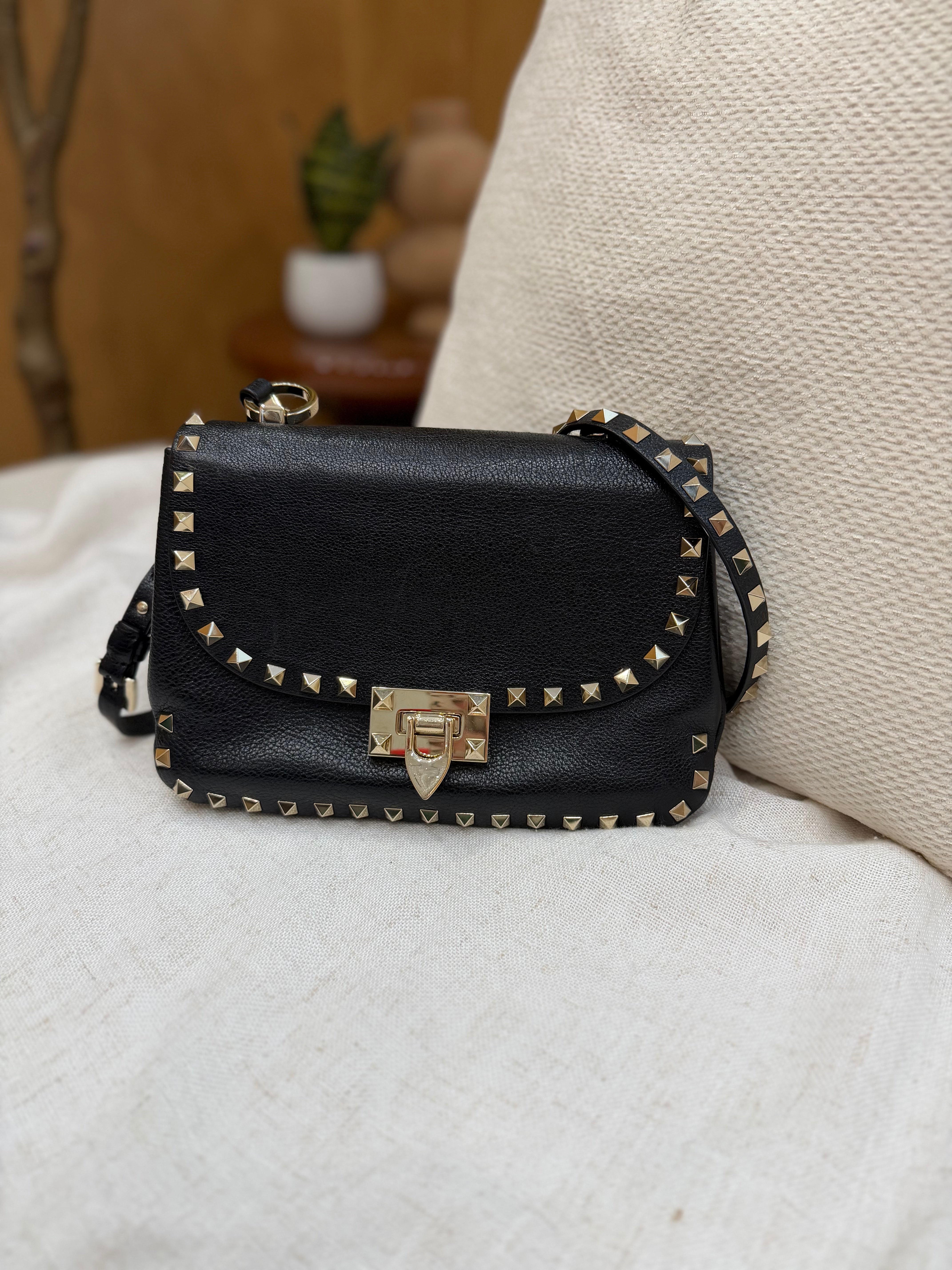 *DONS PRE-DROP* Valentino Black Leather Medium Flap Rockstud Crossbody Bag
