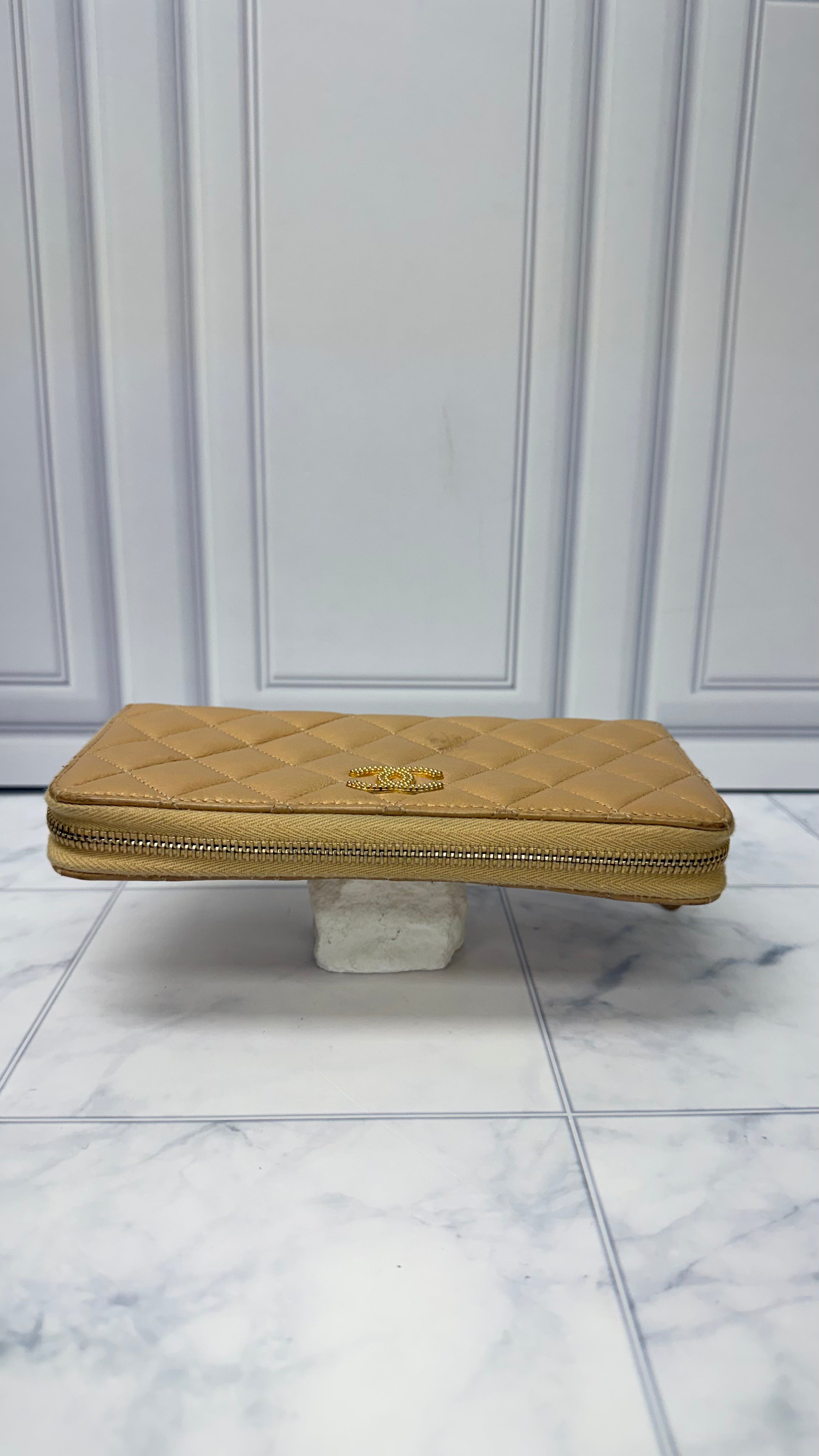 Chanel Gold Leather Zippy Wallet