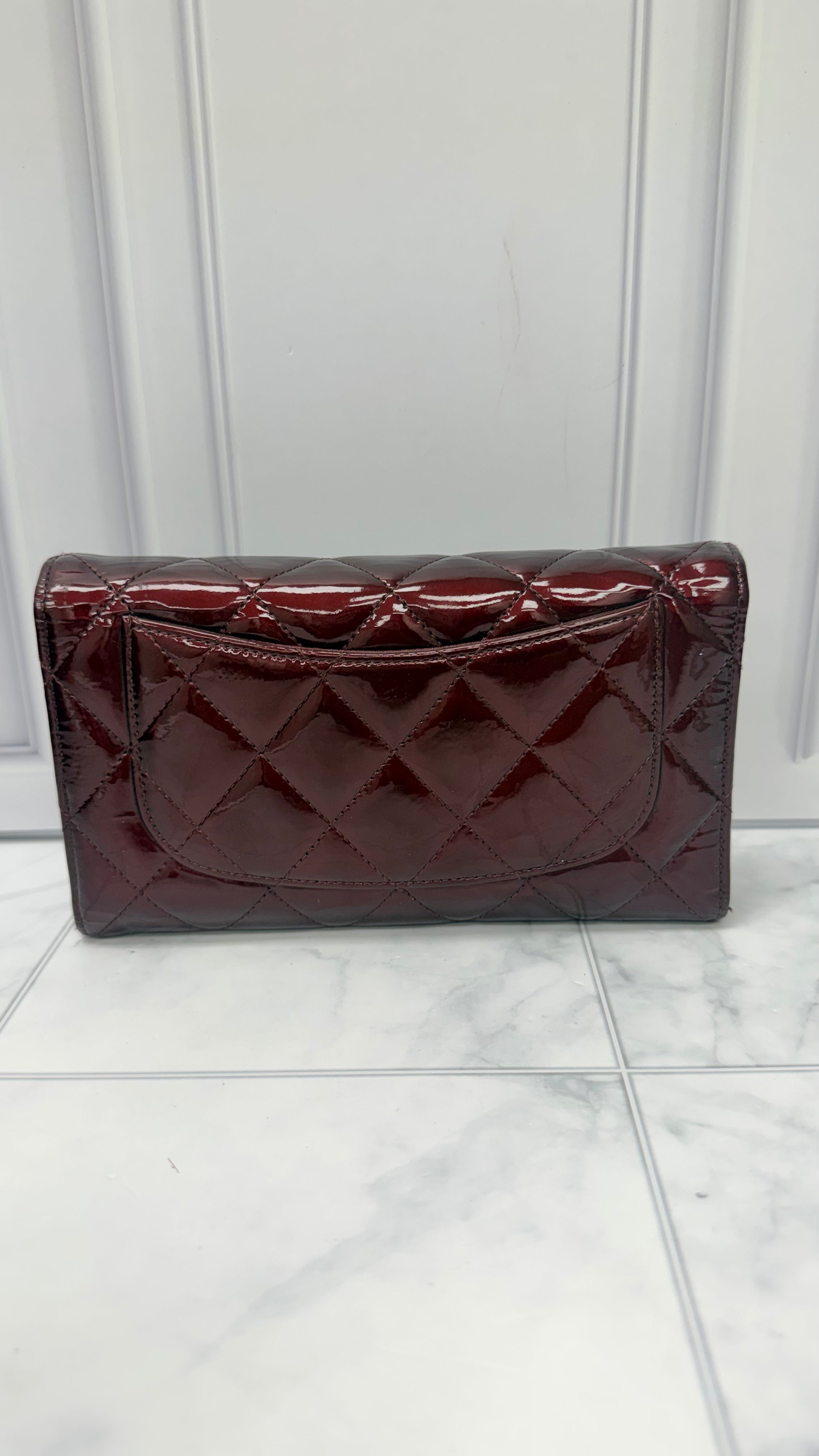 Chanel Burgundy Patent Leather Medium Flap Wallet