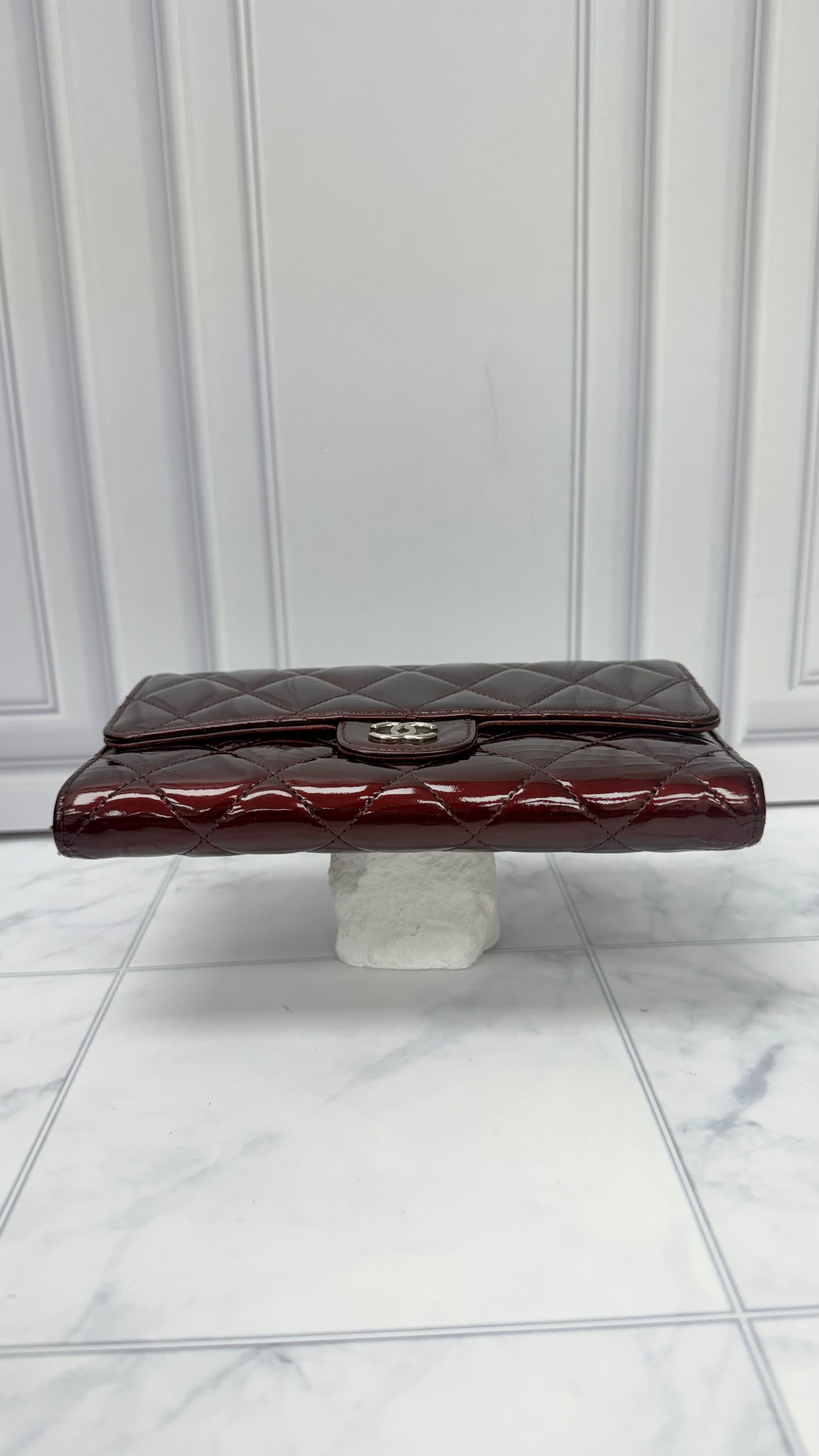 Chanel Burgundy Patent Leather Medium Flap Wallet