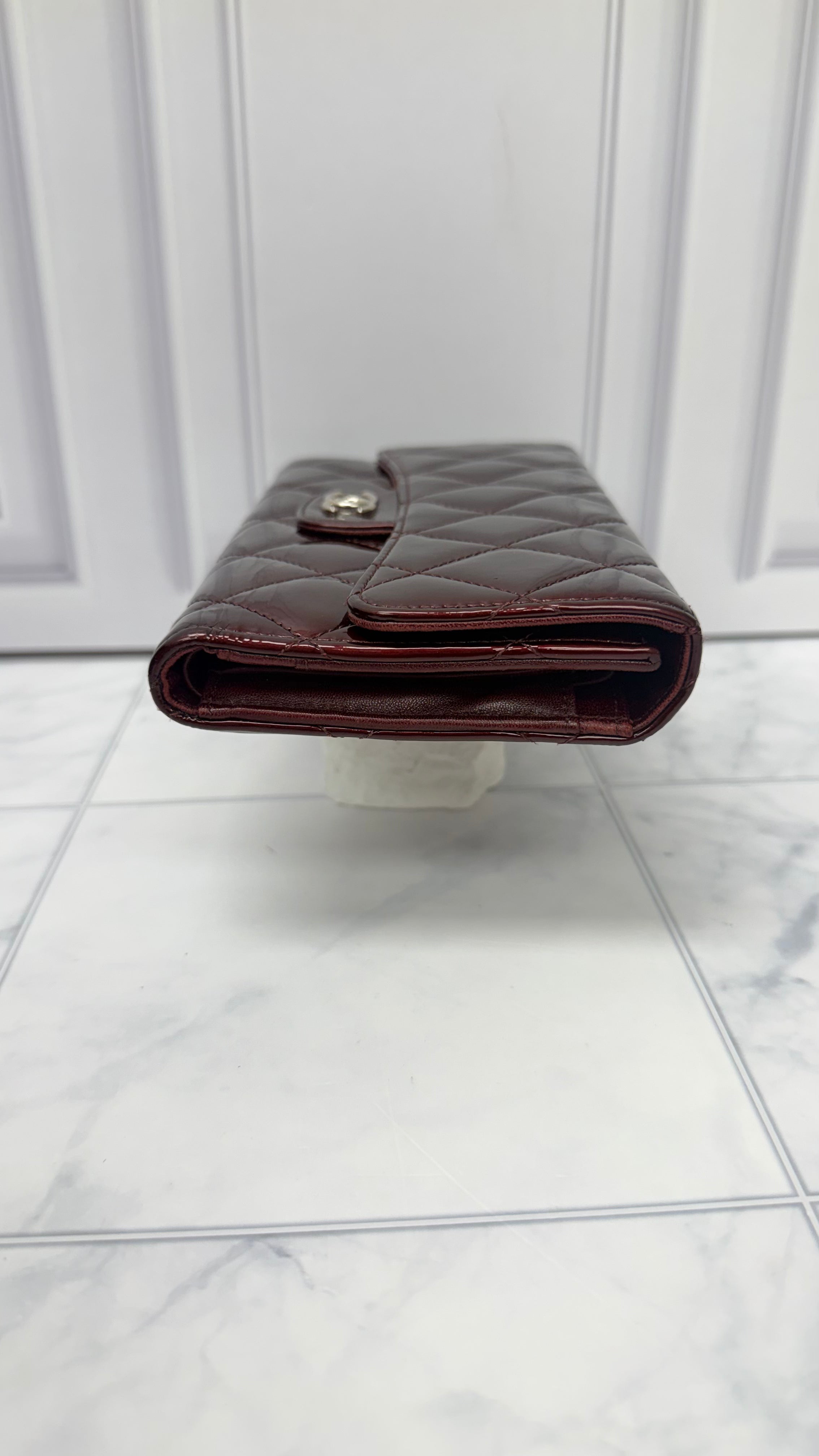 Chanel Burgundy Patent Leather Medium Flap Wallet