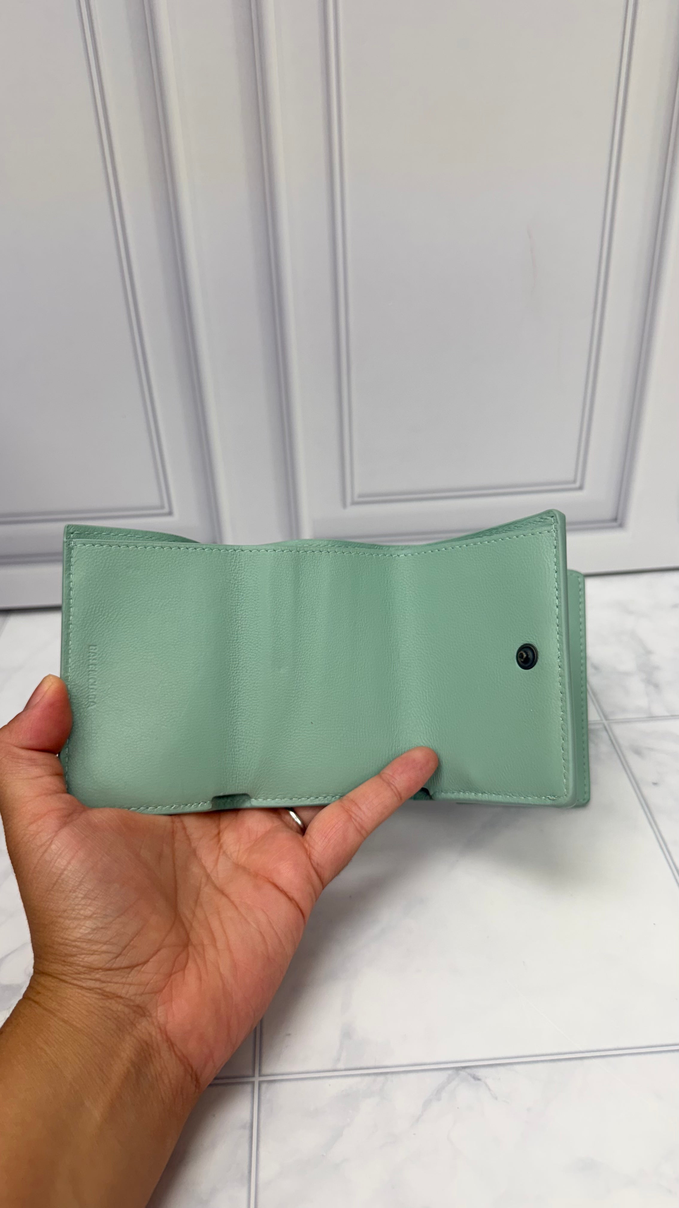 Balenciaga Blue Leather Trifold Compact Wallet
