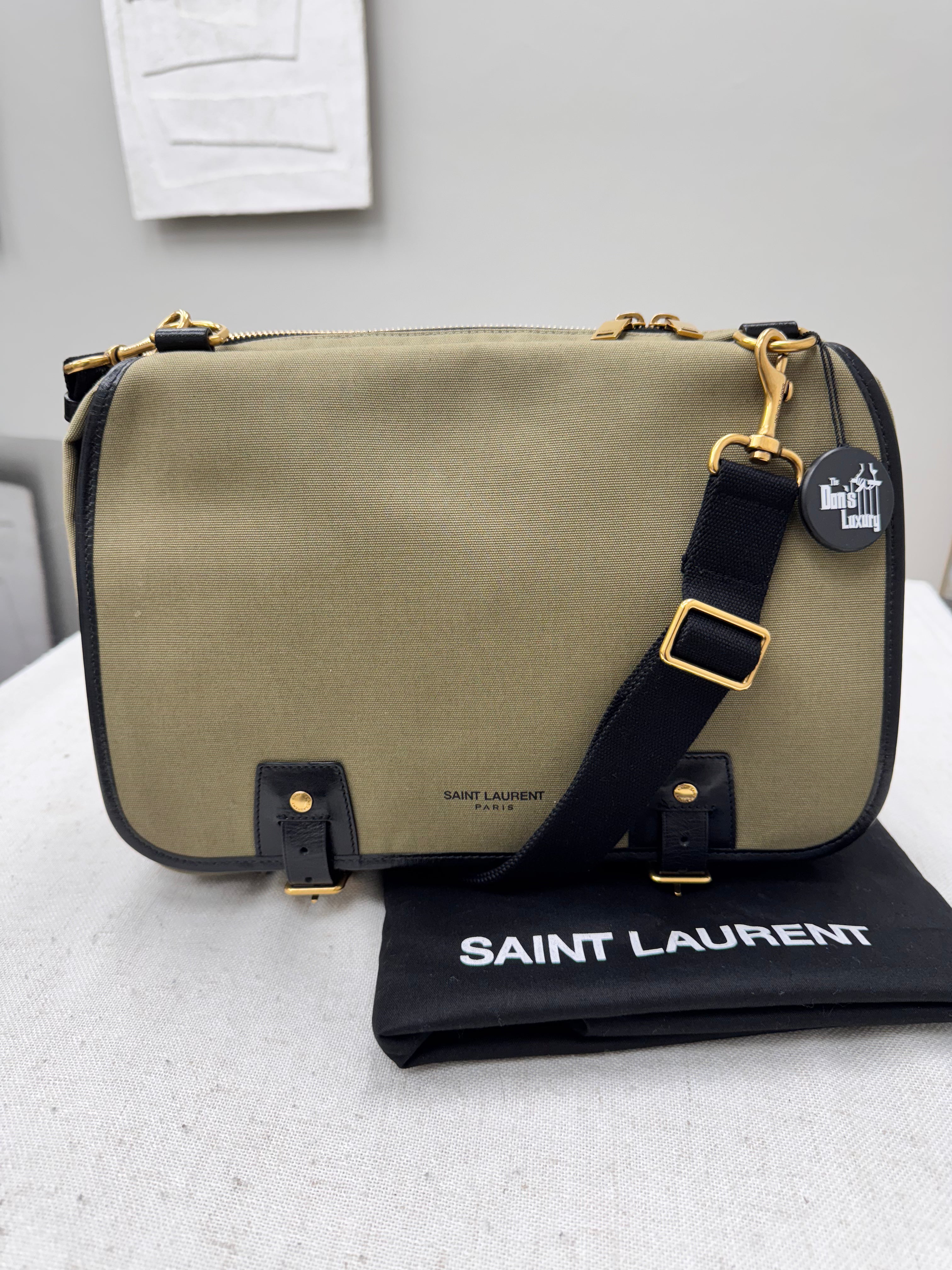 *DONS DROP* LIKE NEW - Saint Laurent YSL Green Canvas Medium Messenger Bag