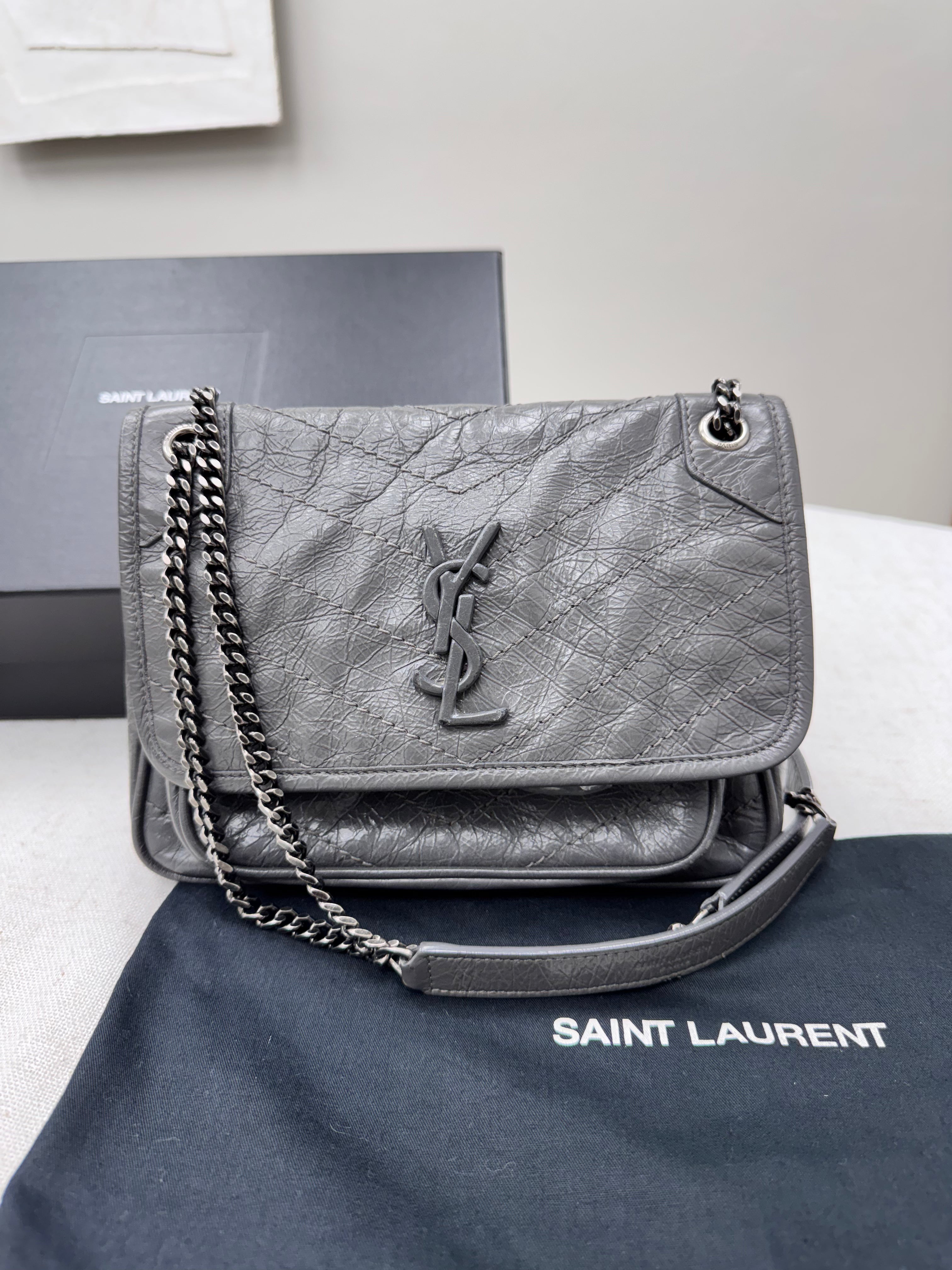 *DONS DROP* Saint Laurent YSL Grey Crinkled Leather Niki Handbag