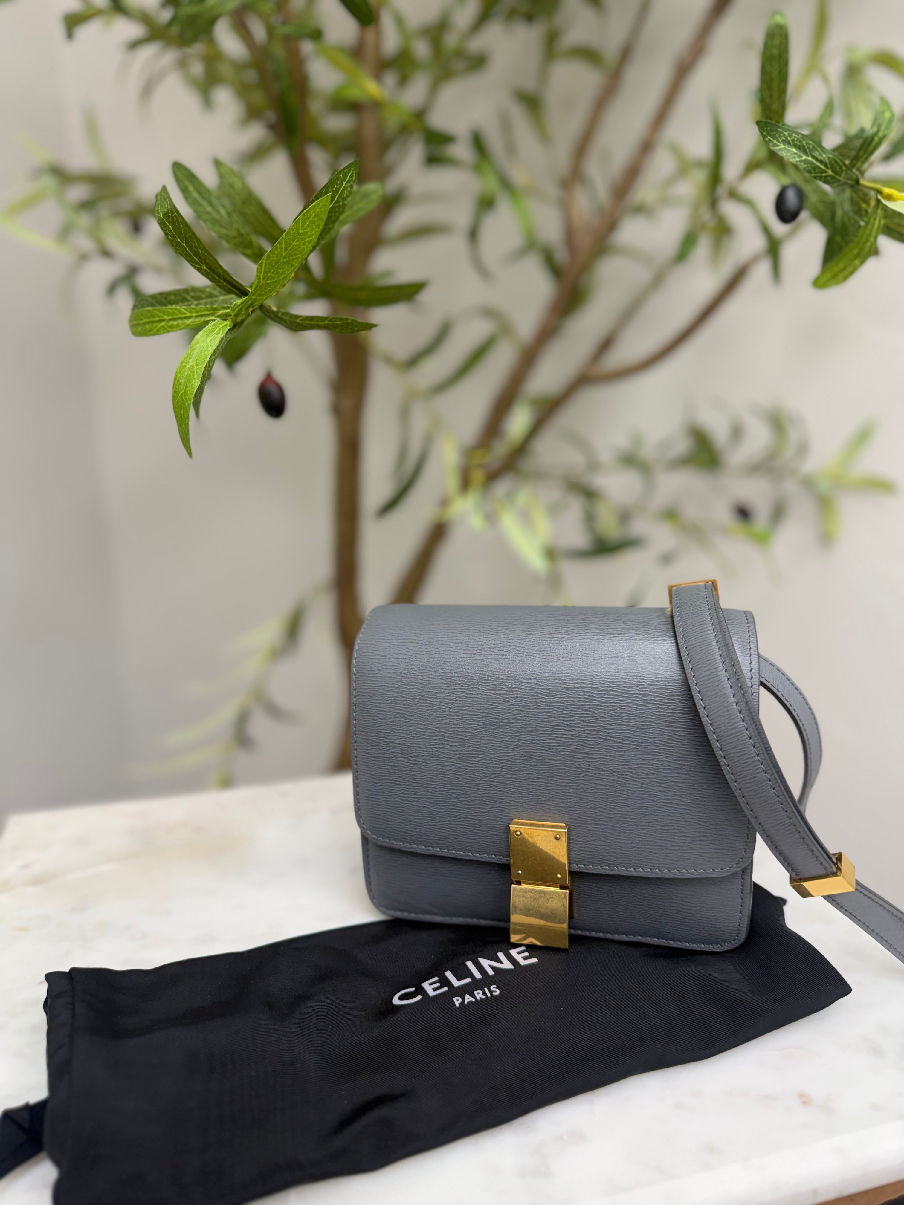 LIKE NEW - Celine Grey Liege Calfskin Leather Classic Small Box Flap Bag