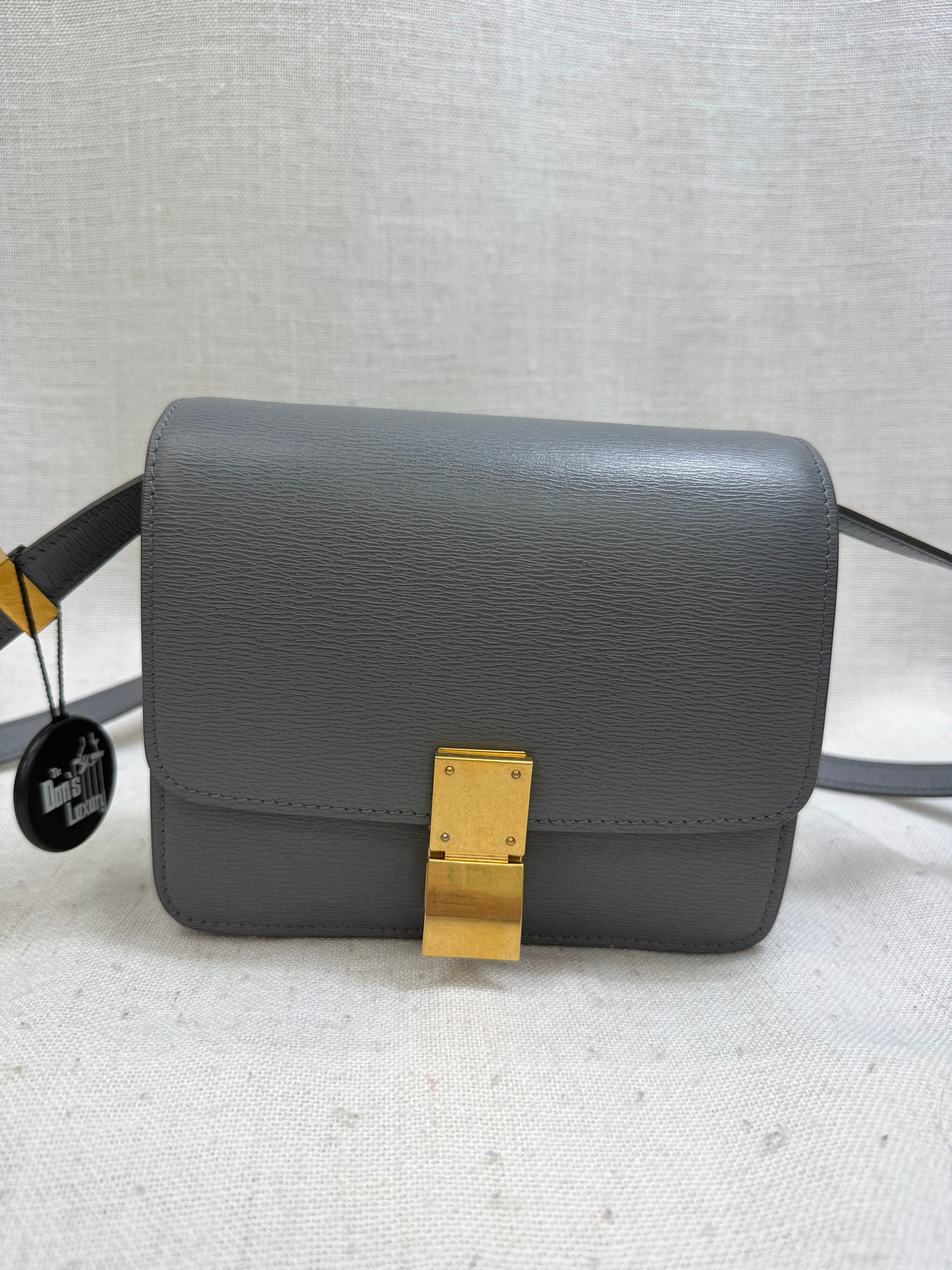 LIKE NEW - Celine Grey Liege Calfskin Leather Classic Small Box Flap Bag