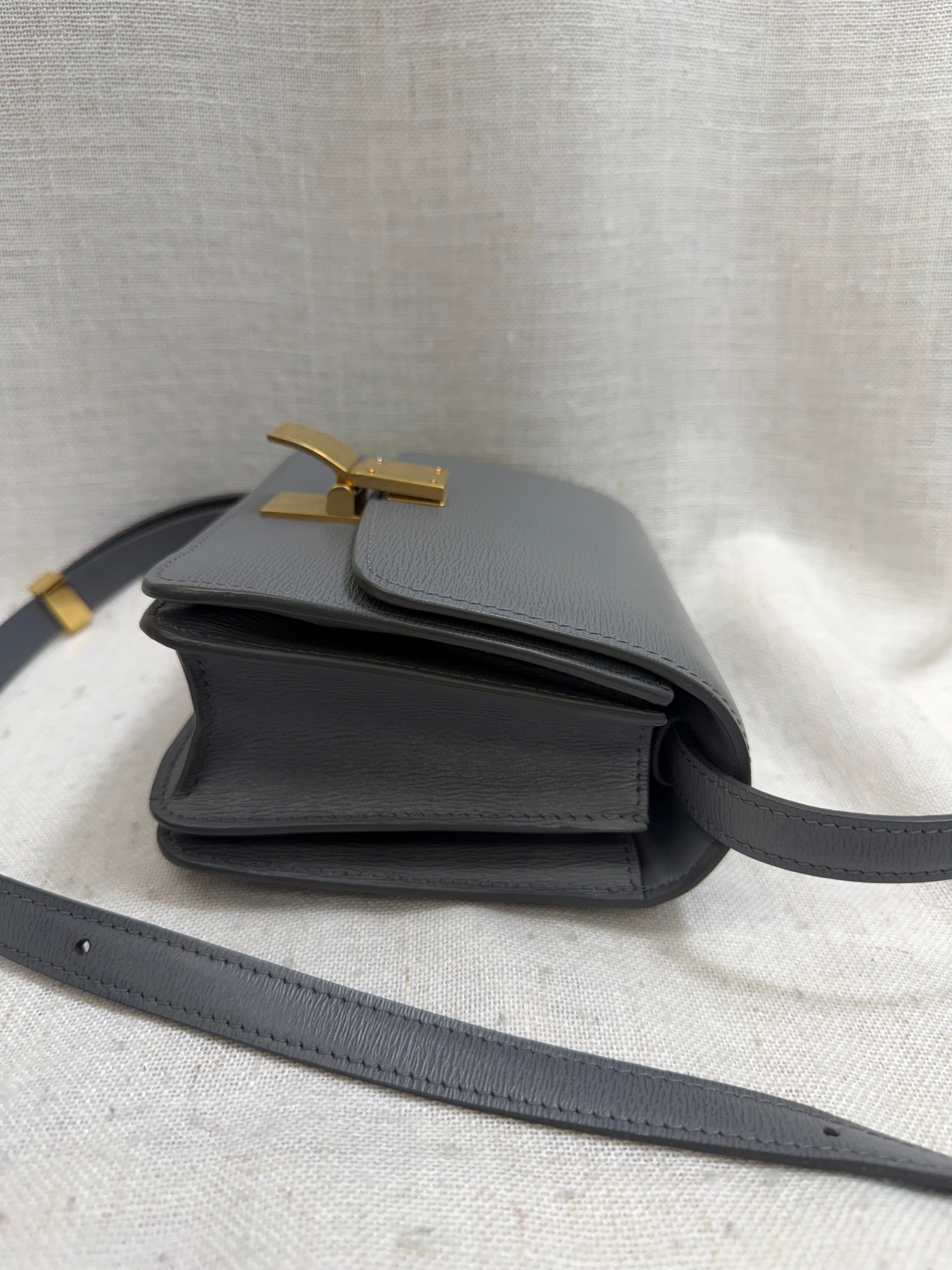 LIKE NEW - Celine Grey Liege Calfskin Leather Classic Small Box Flap Bag