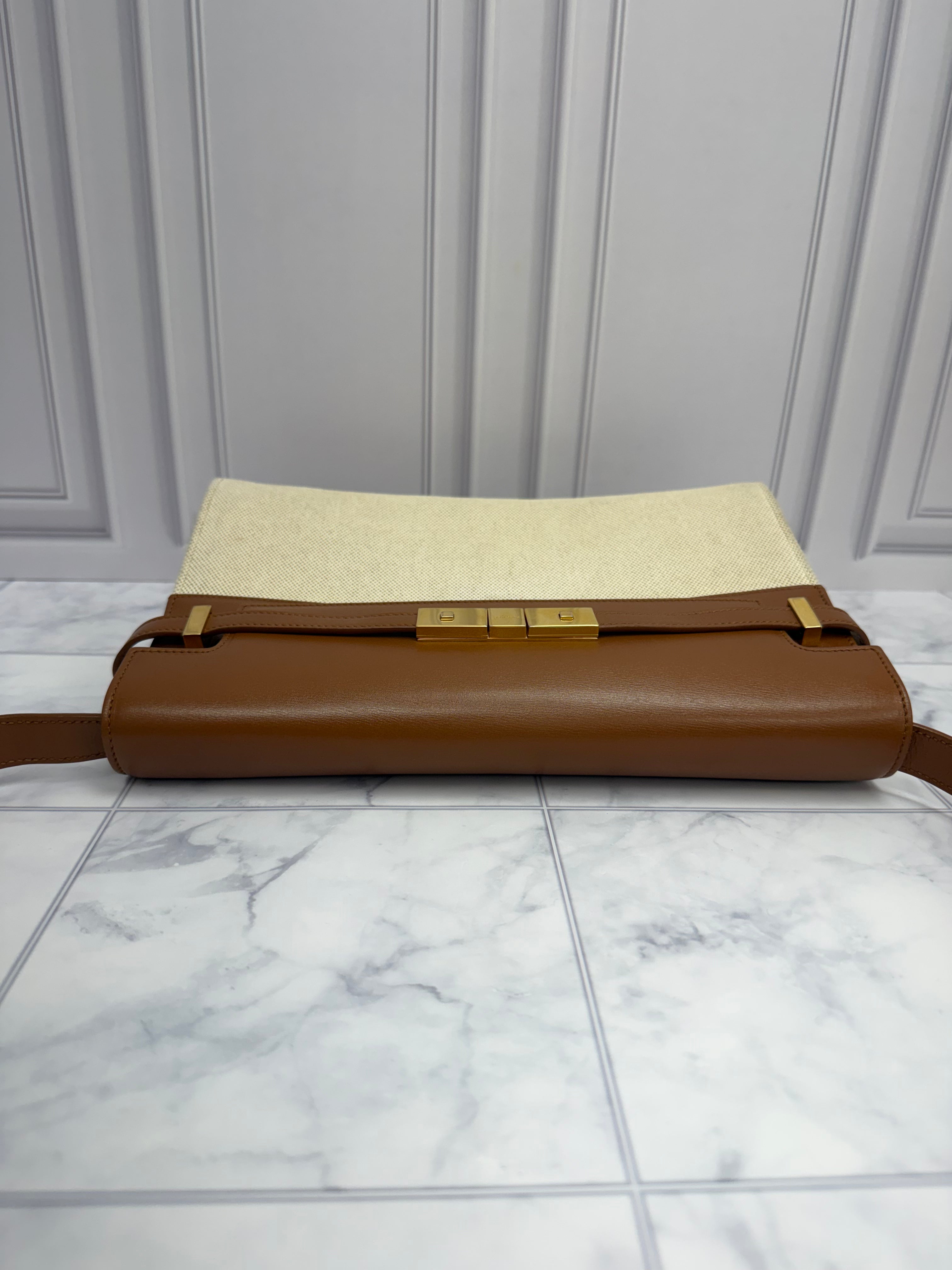 *DONS DROP* Saint Laurent YSL Beige Canvas Manhattan Shoulder Bag