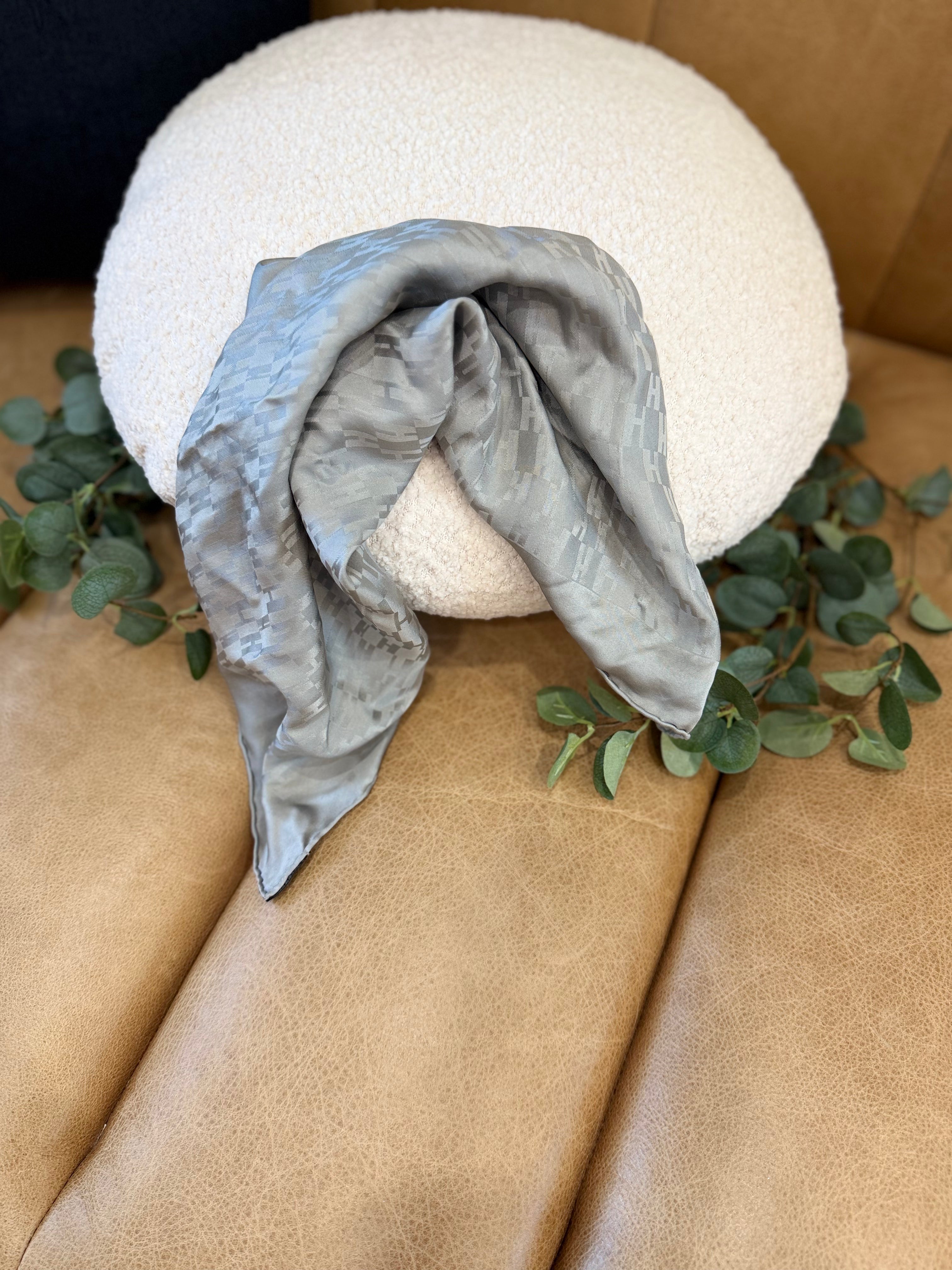 Hermes Silver Silk Grand H Pocket Sqaure