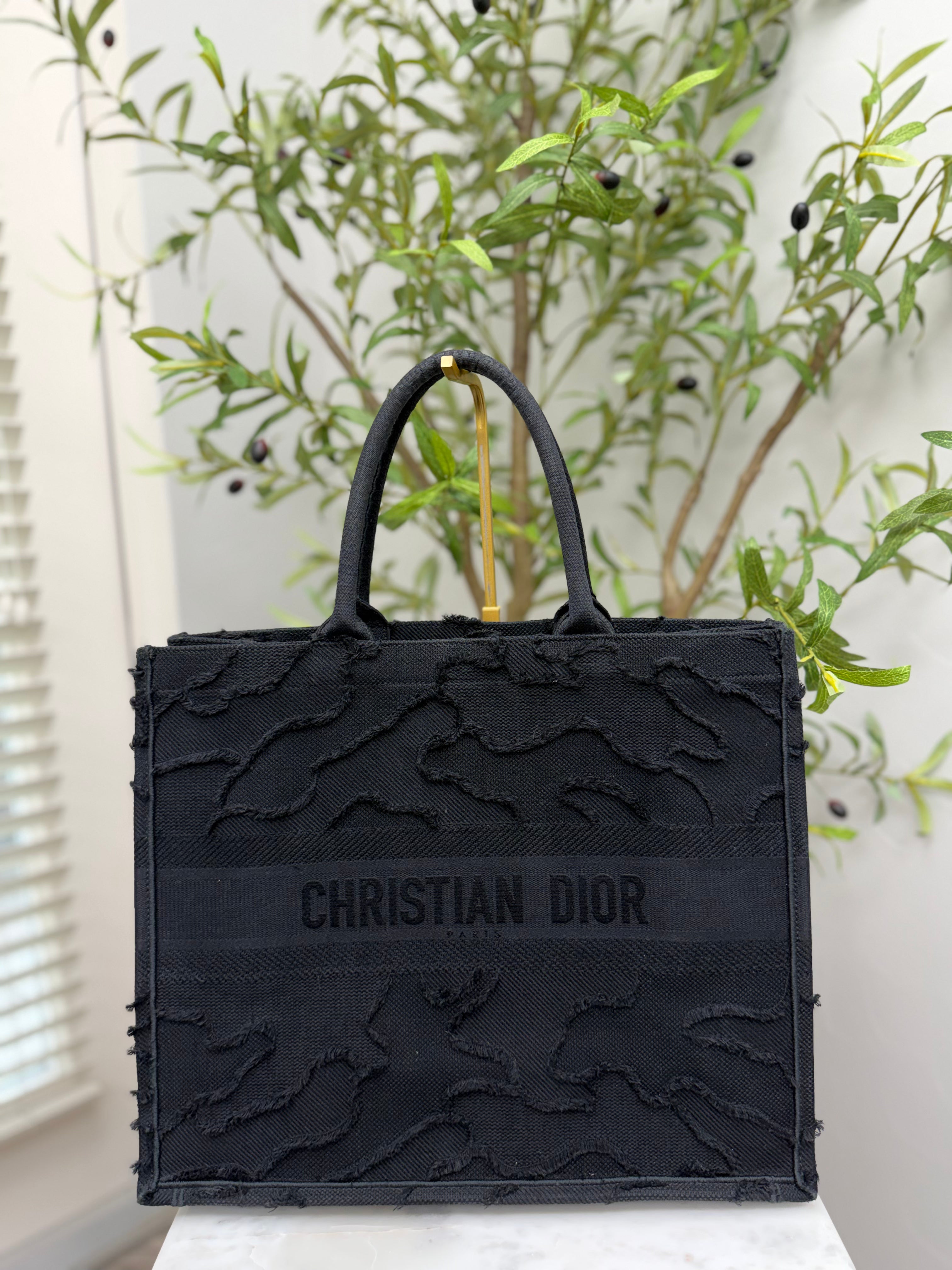 Christian Dior Black Canvas Embroidered Camouflage Large Book Tote