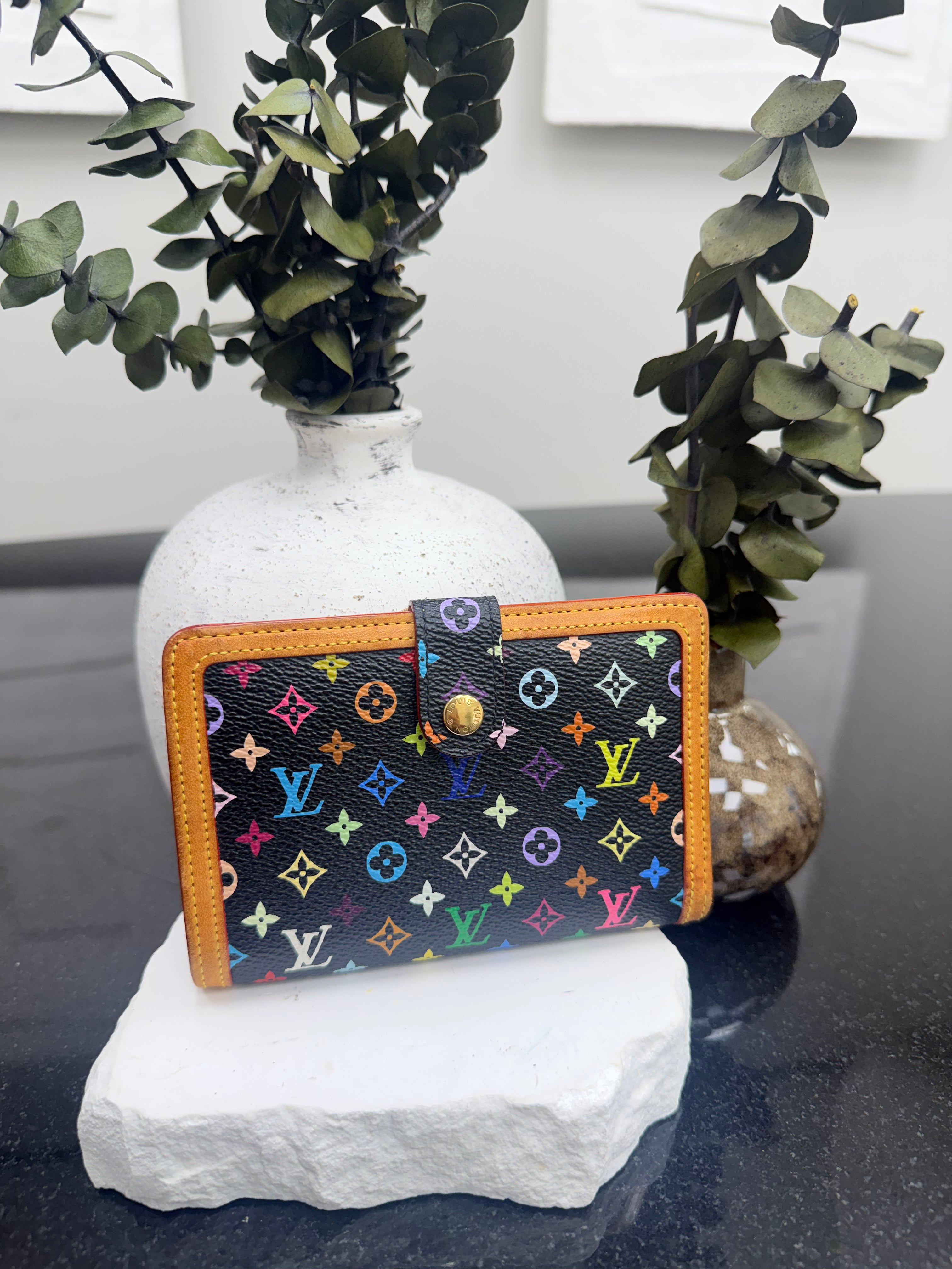 Louis Vuitton Black Multicolor Monogram French Compact Wallet