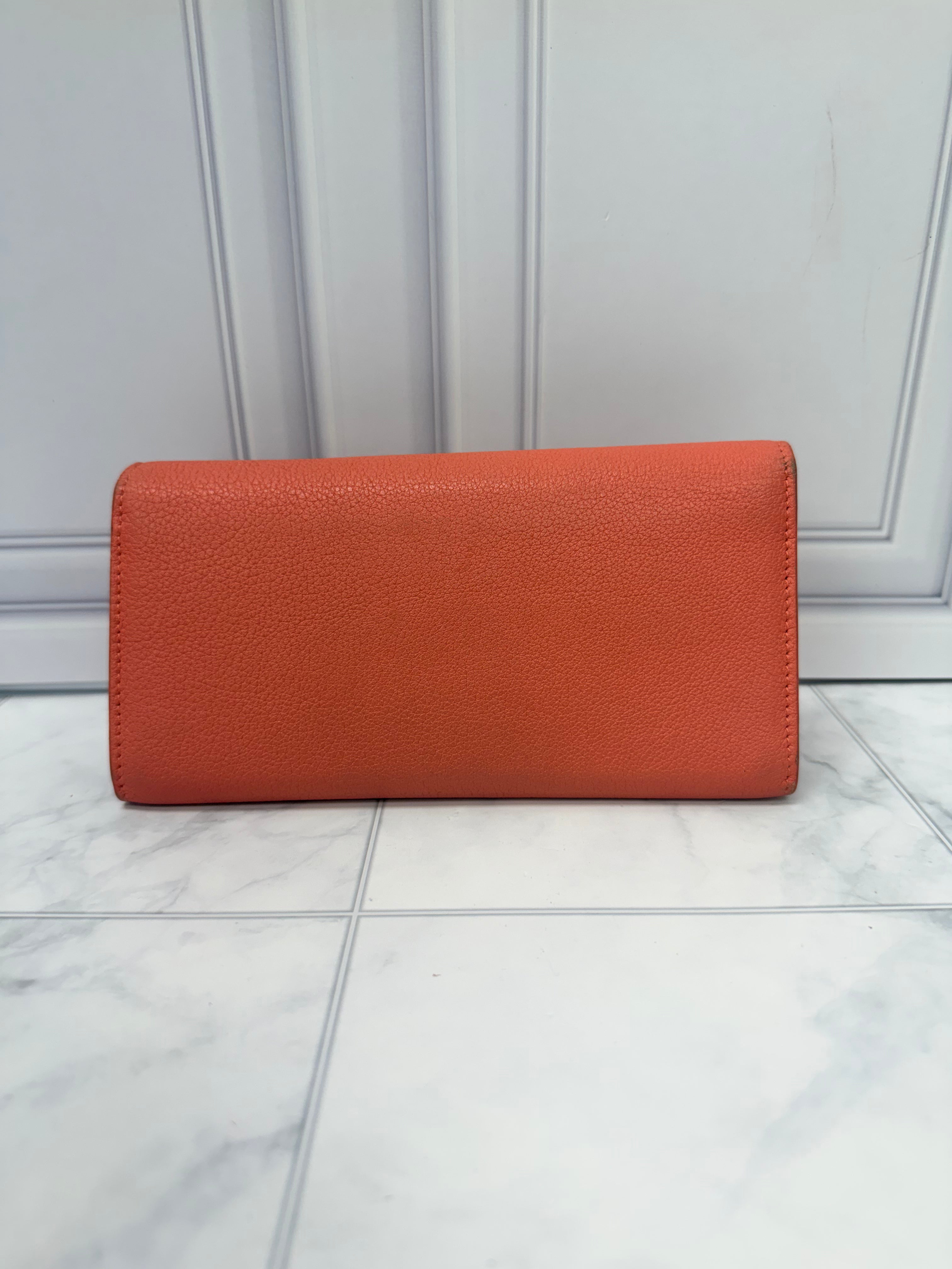 Balenciaga Coral Pink Grained Leather Flap wallet