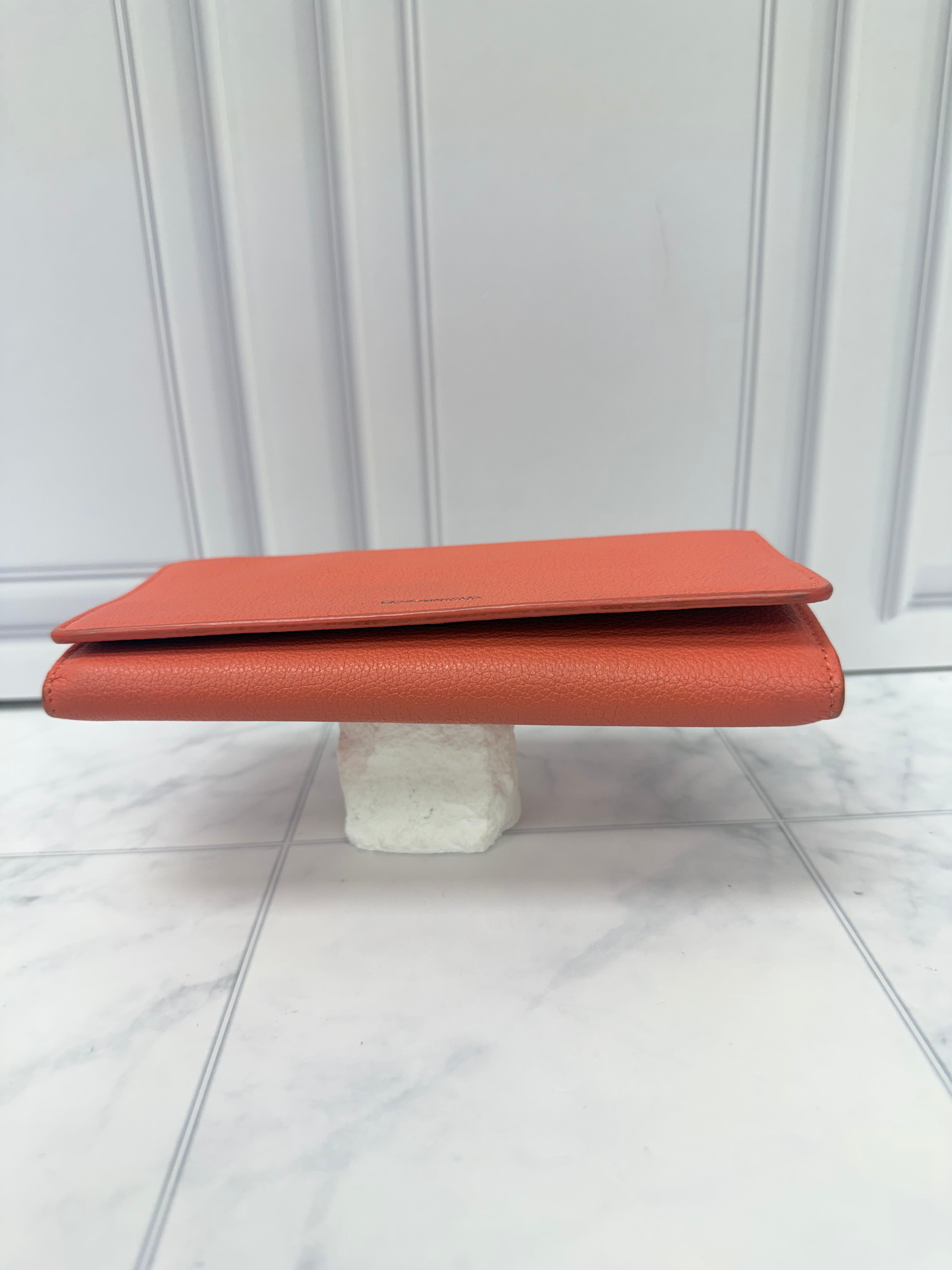 Balenciaga Coral Pink Grained Leather Flap wallet