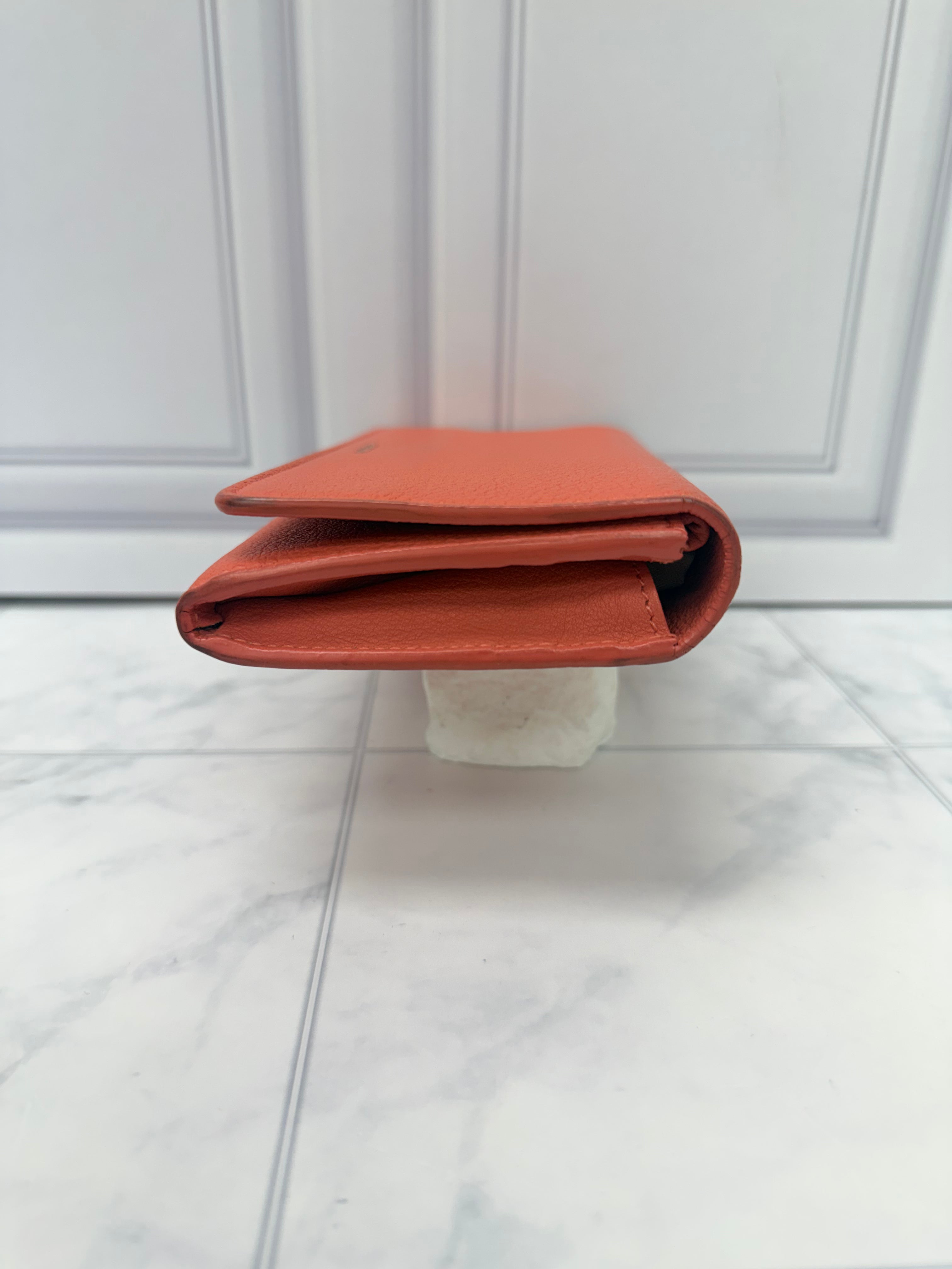 Balenciaga Coral Pink Grained Leather Flap wallet