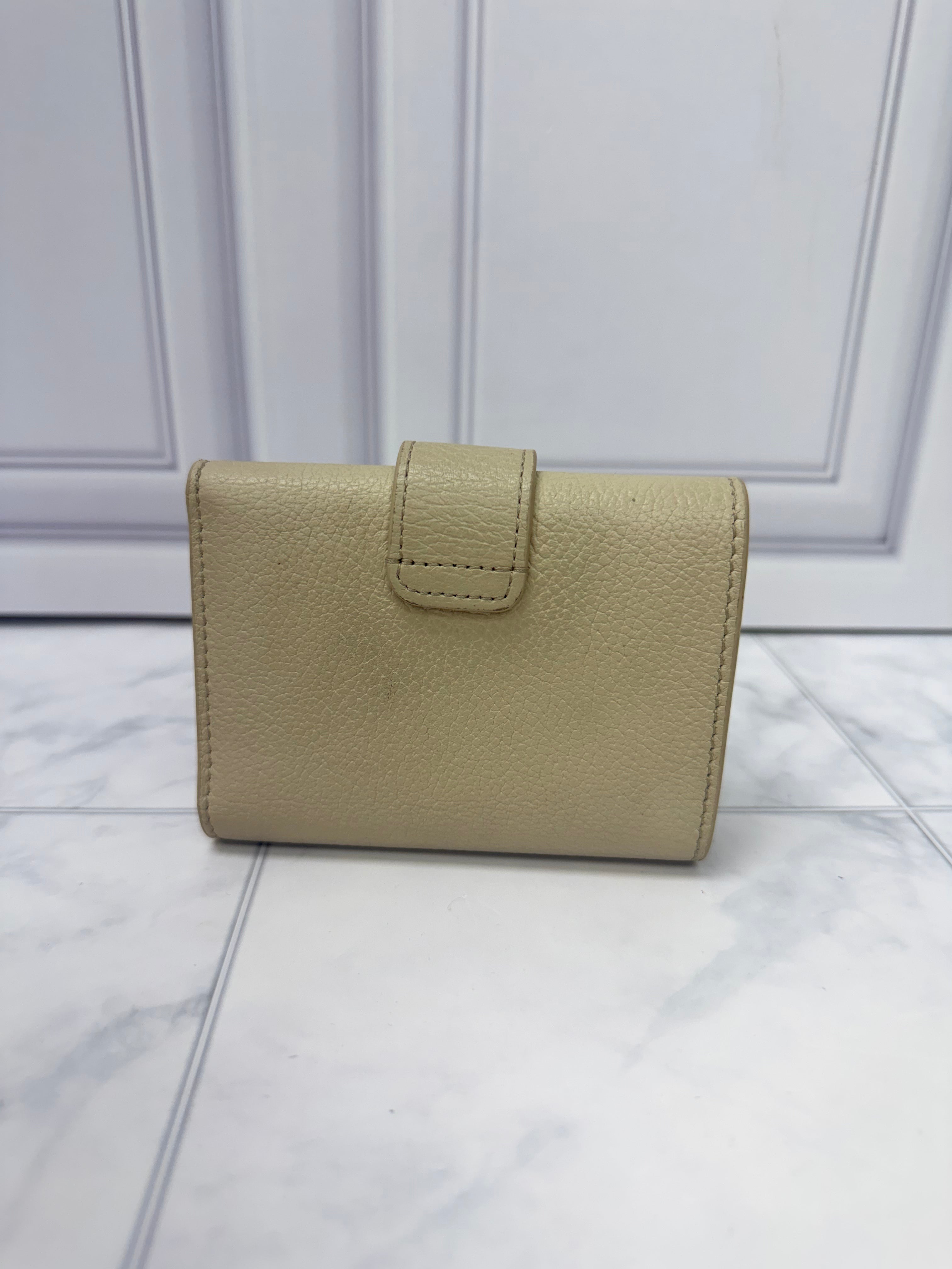 Celine Beige Grained Leather Compact Wallet