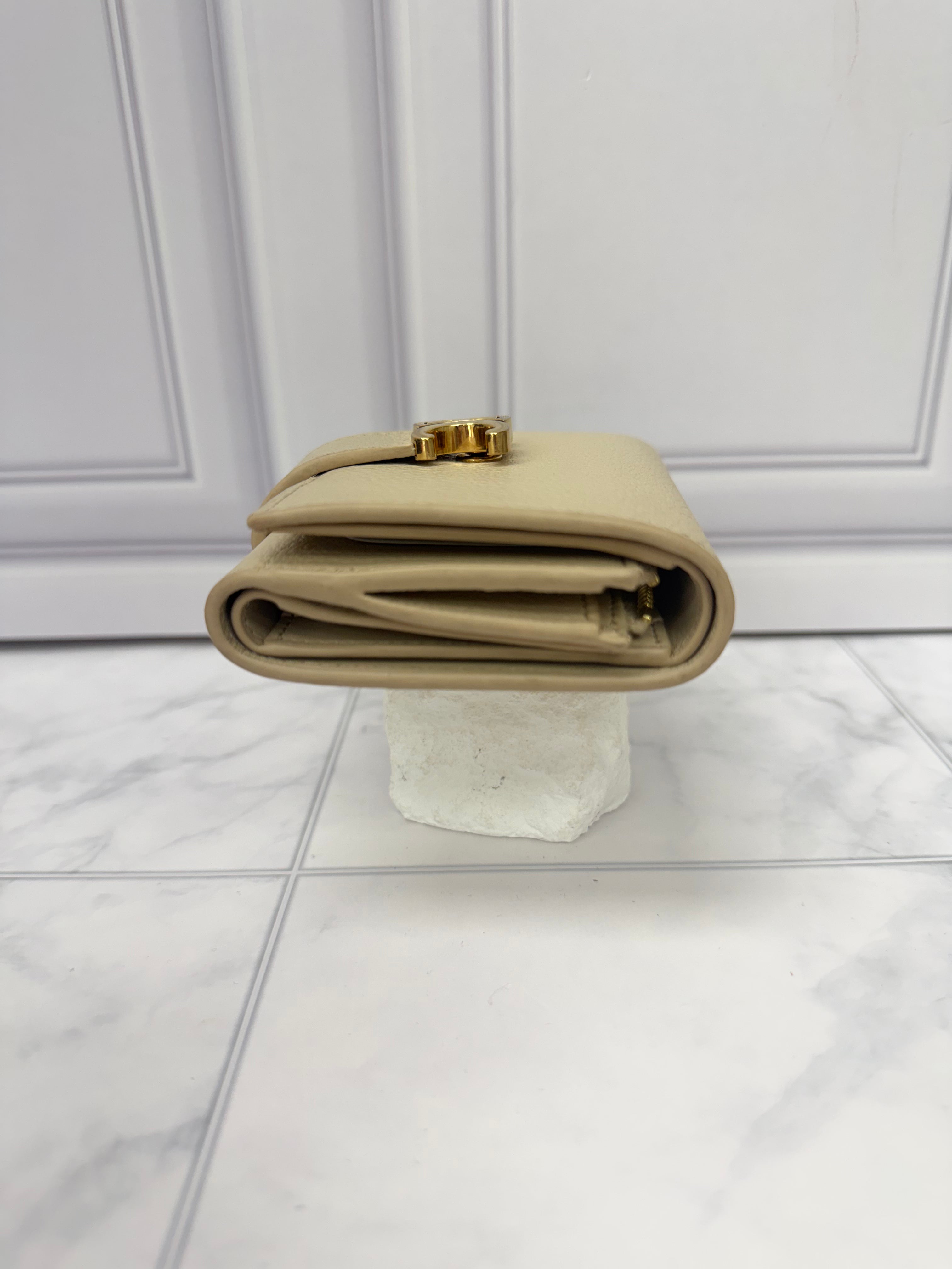 Celine Beige Grained Leather Compact Wallet