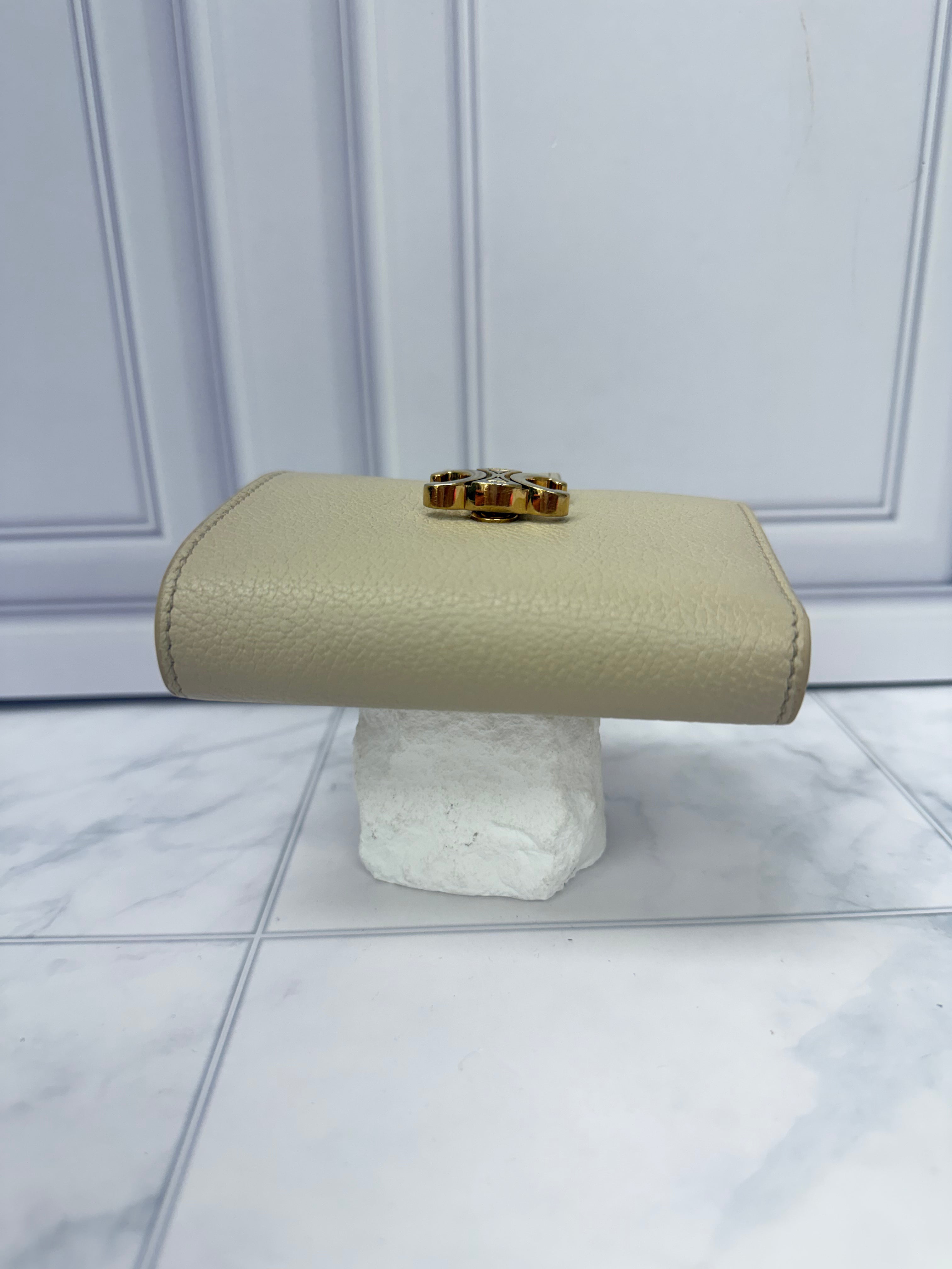 Celine Beige Grained Leather Compact Wallet