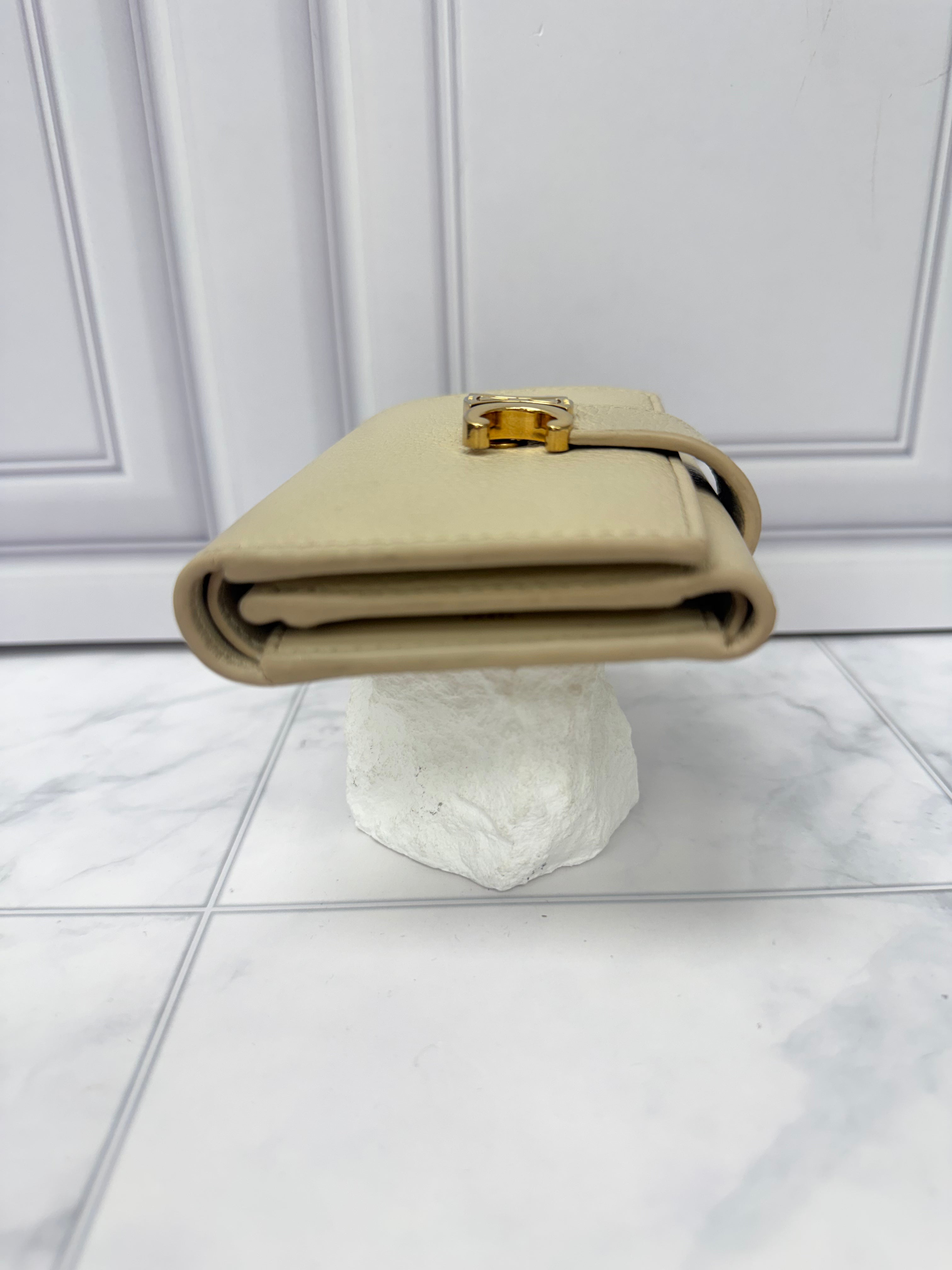 Celine Beige Grained Leather Compact Wallet