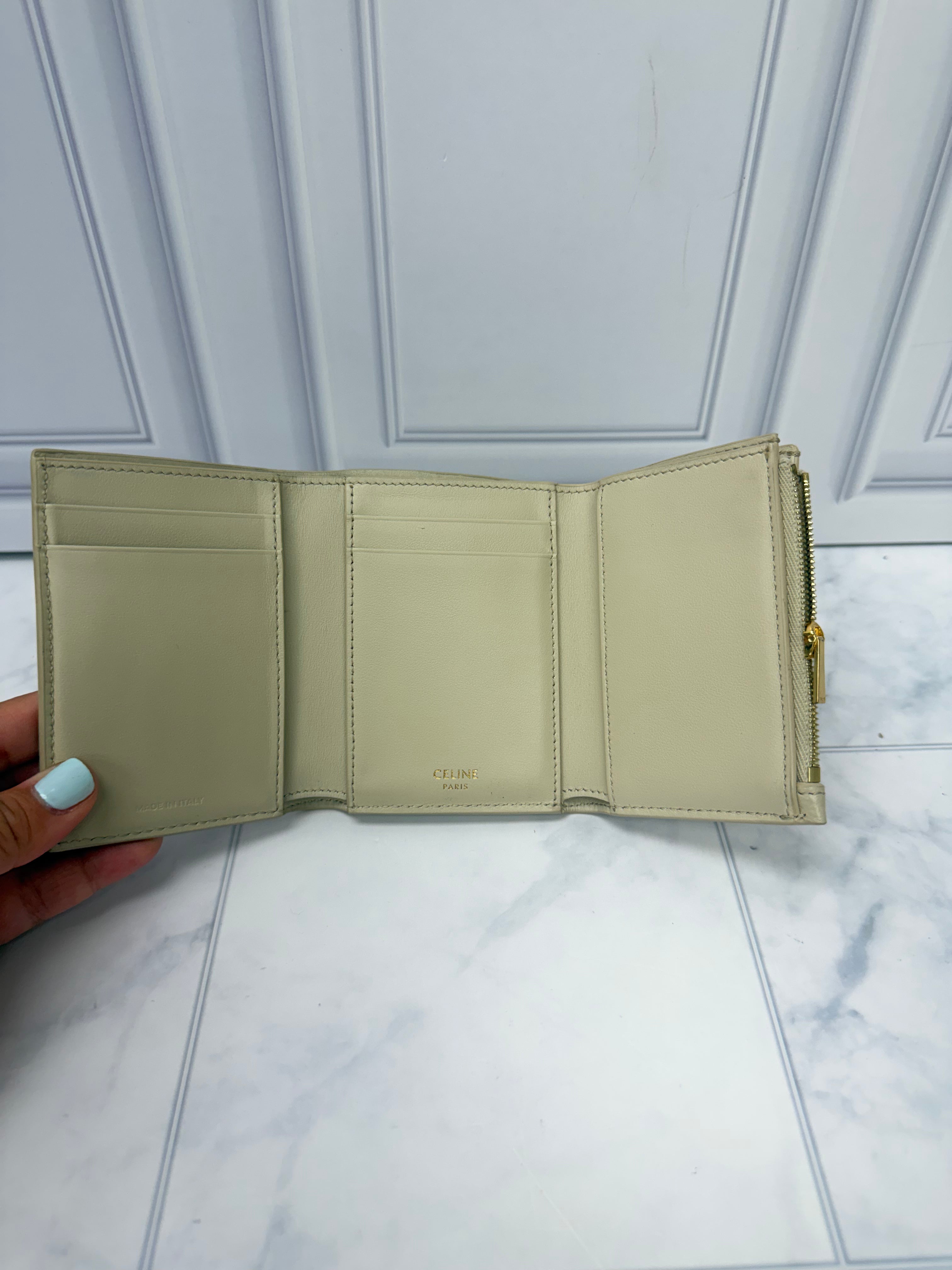 Celine Beige Grained Leather Compact Wallet