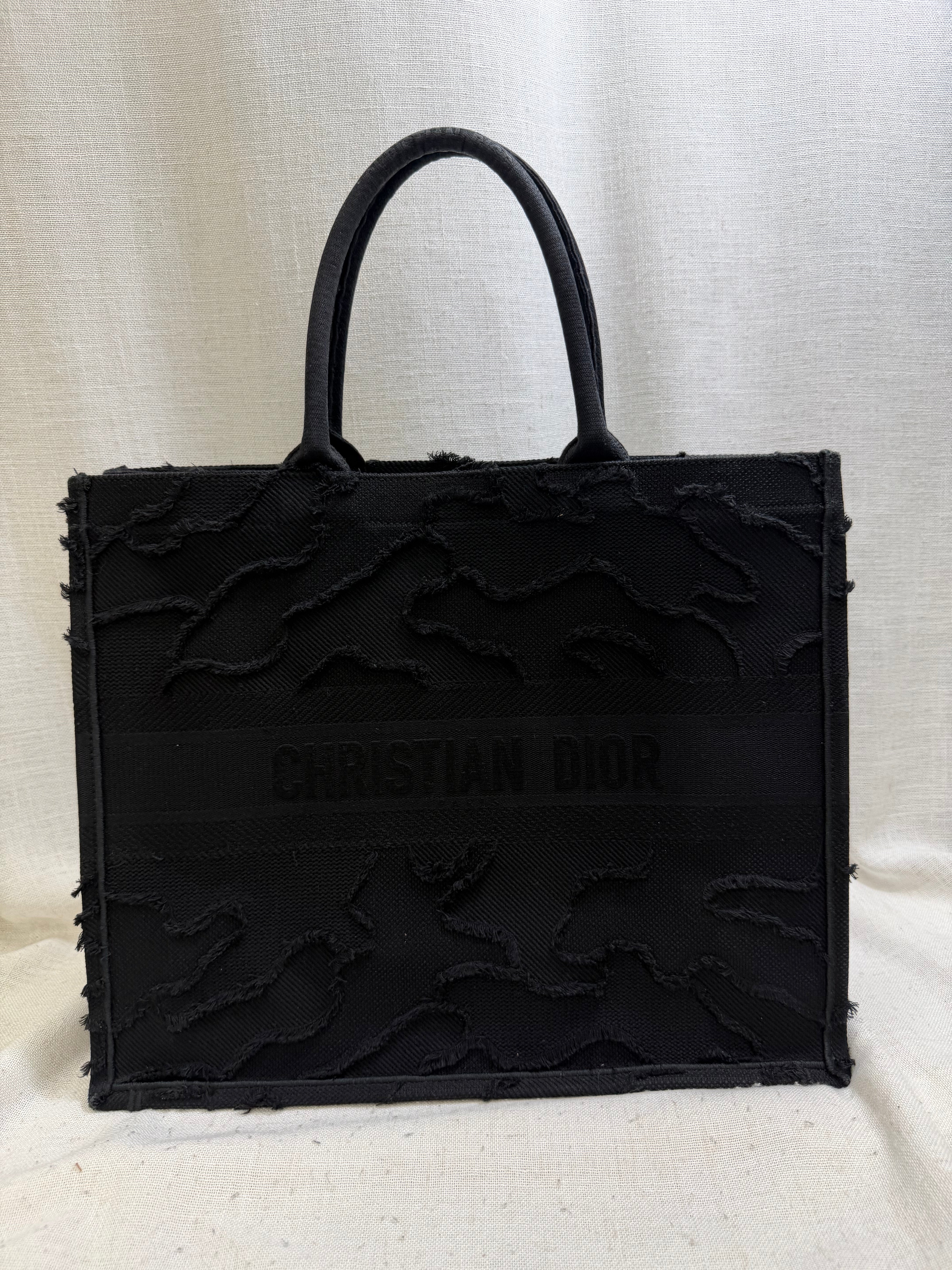 Christian Dior Black Canvas Embroidered Camouflage Large Book Tote