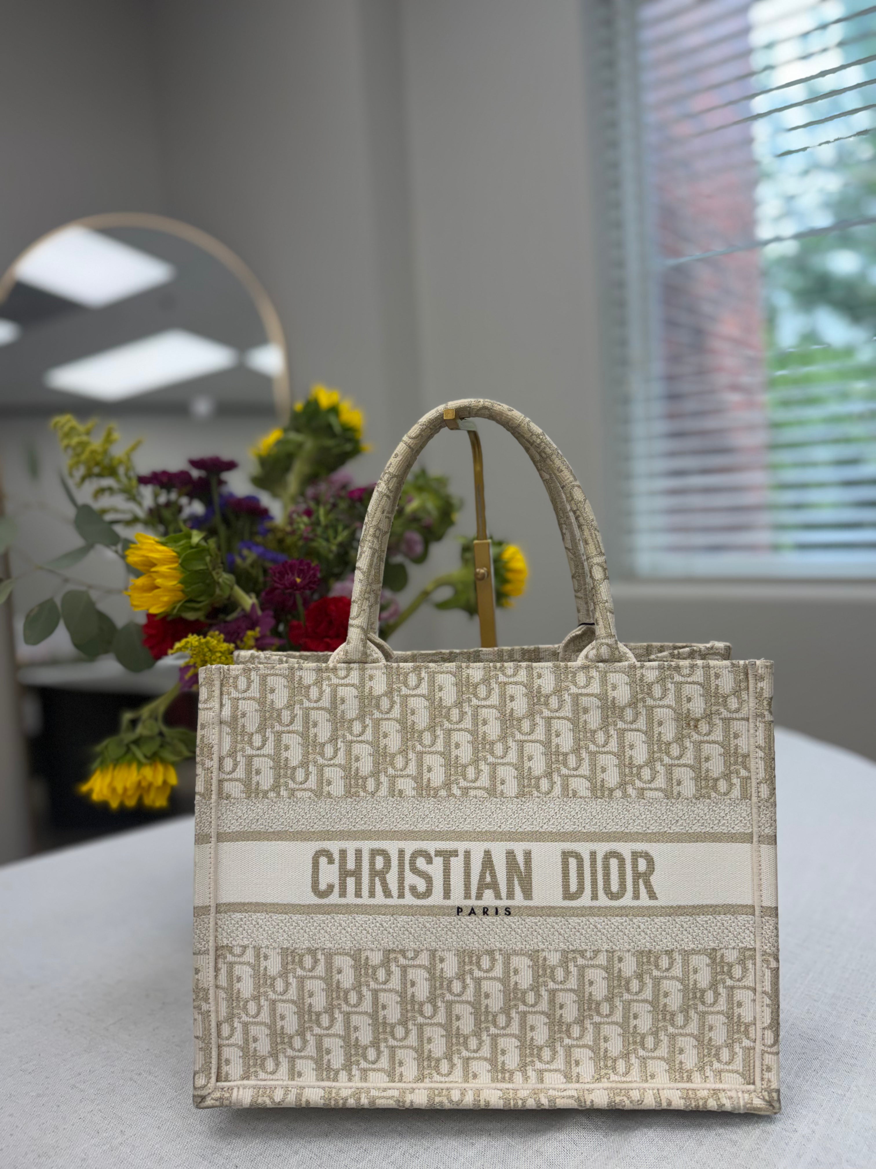 Christian Dior Cream Oblique Canvas Medium Book Tote