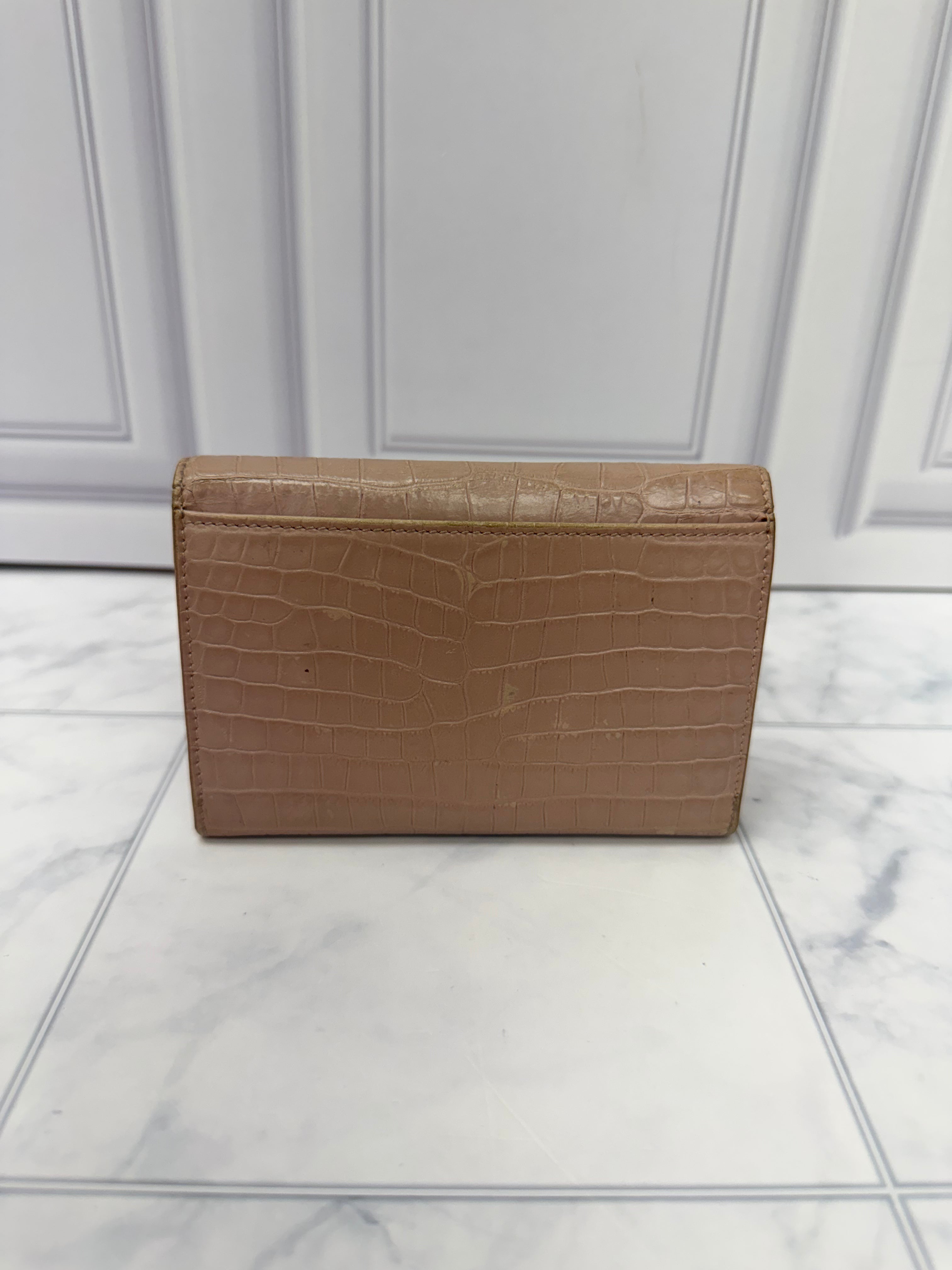Saint Laurent YSL Beige Croc Embossed Envelope Wallet