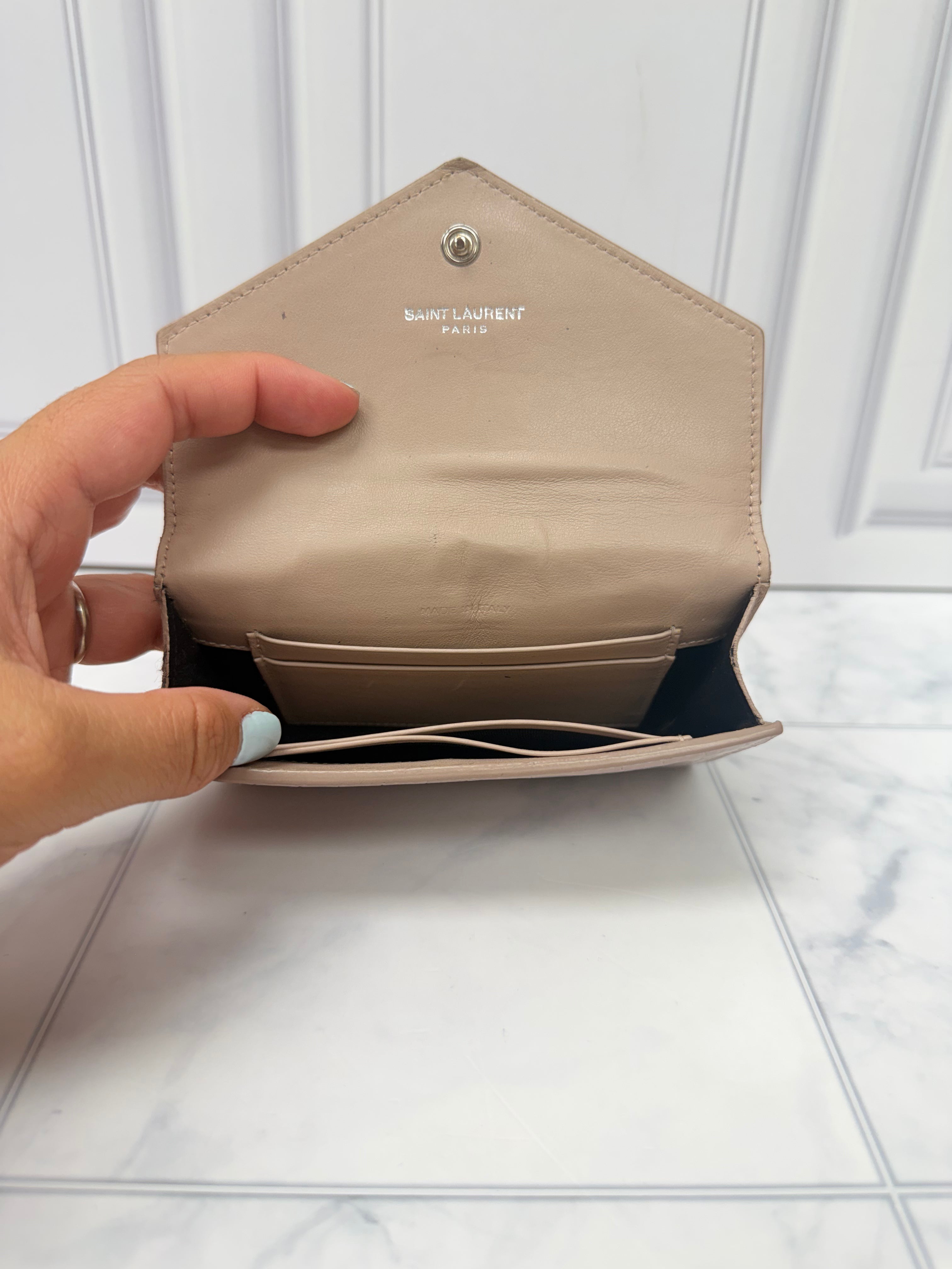 Saint Laurent YSL Beige Croc Embossed Envelope Wallet