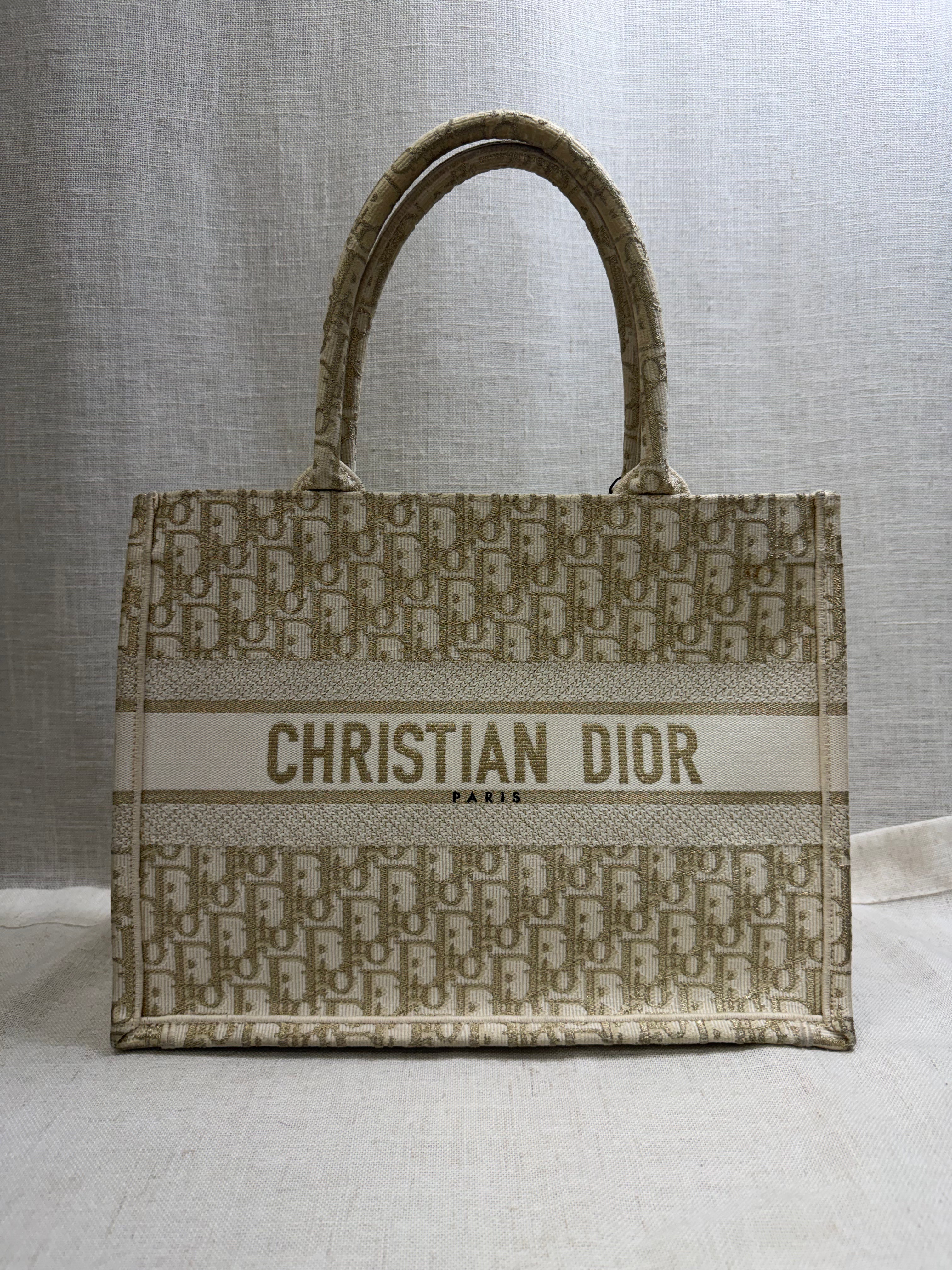 Christian Dior Cream Oblique Canvas Medium Book Tote