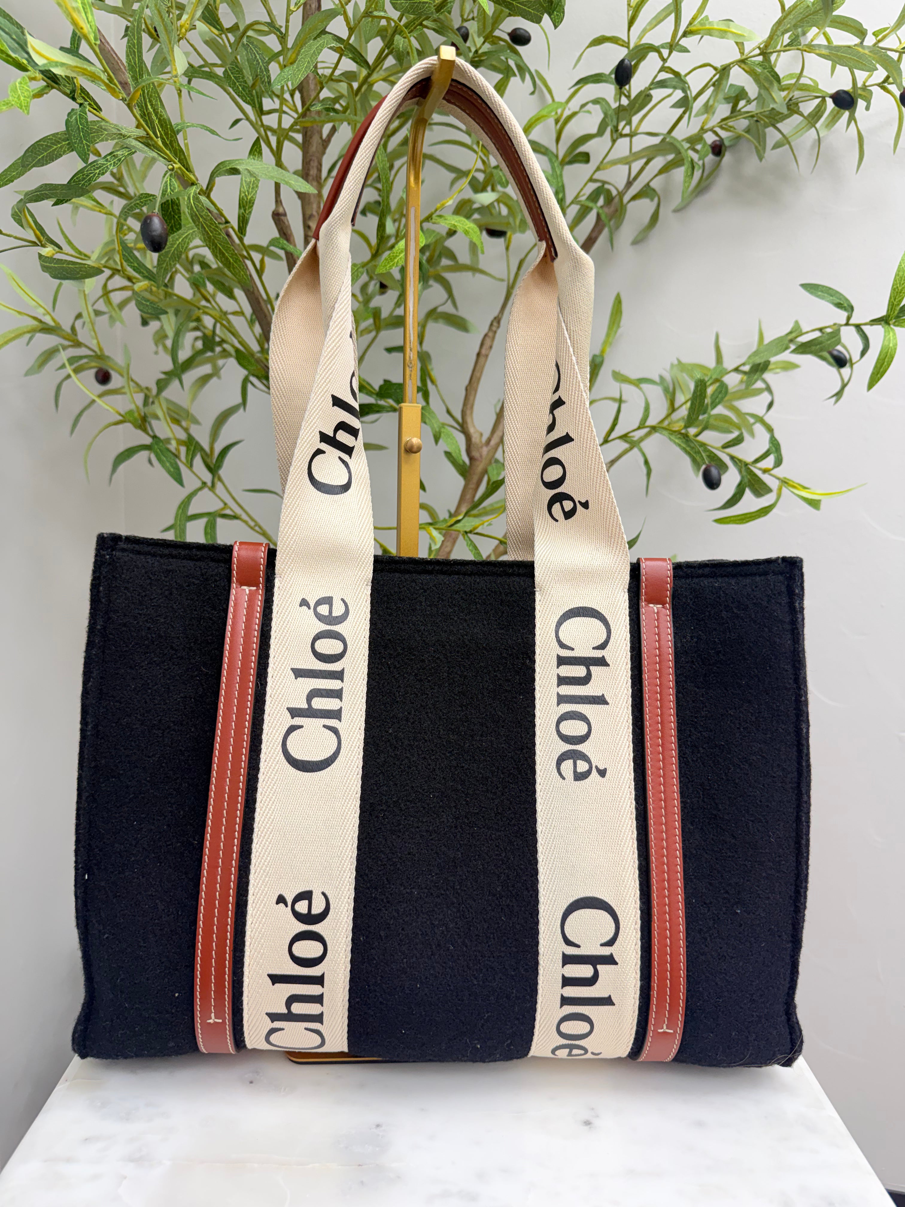 Chloe Black Wool Woody Shoulder Bag