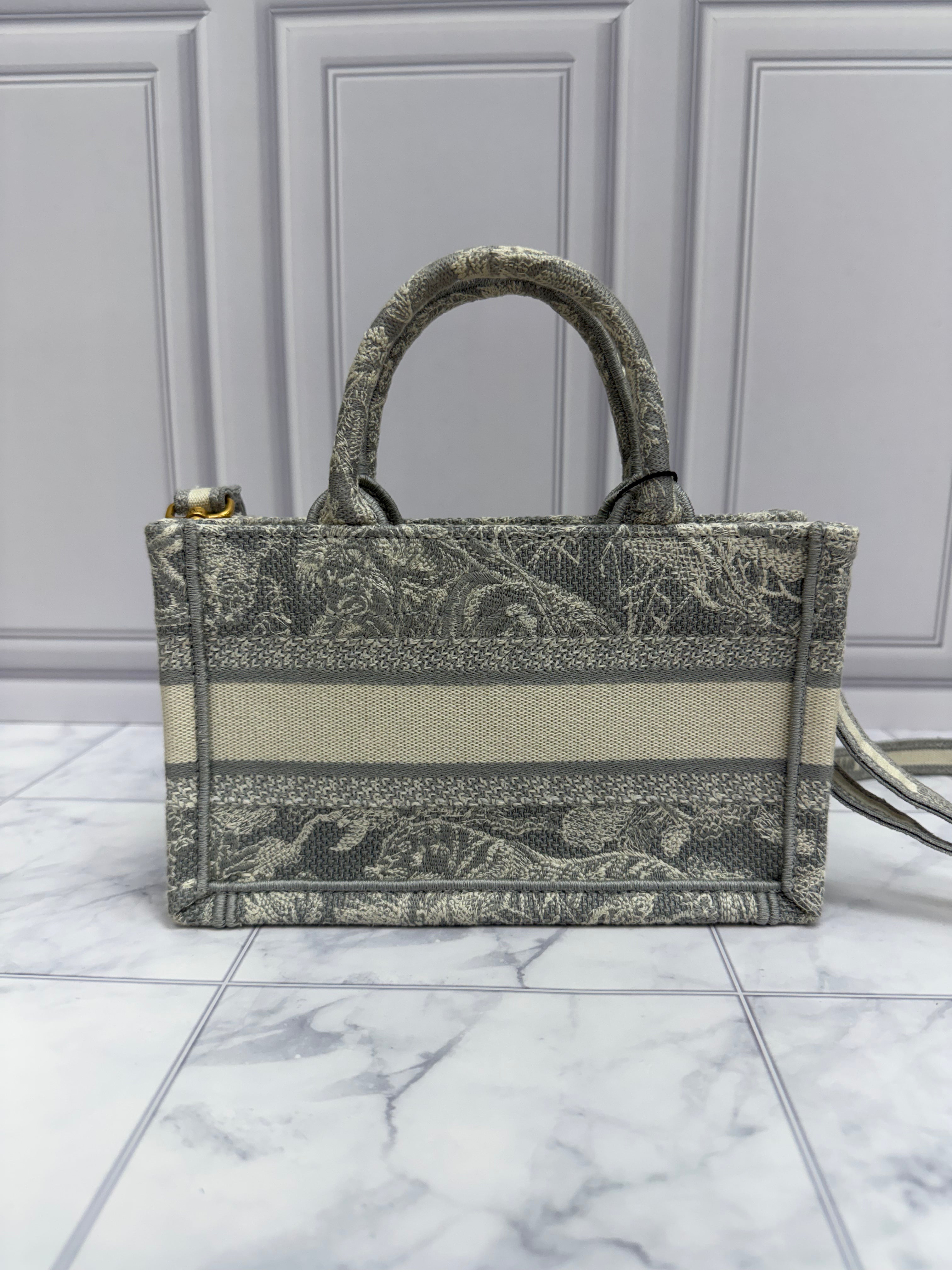 *DONS DROP* Christian Dior Grey Embroidered Toile Canvas Mini Book Tote