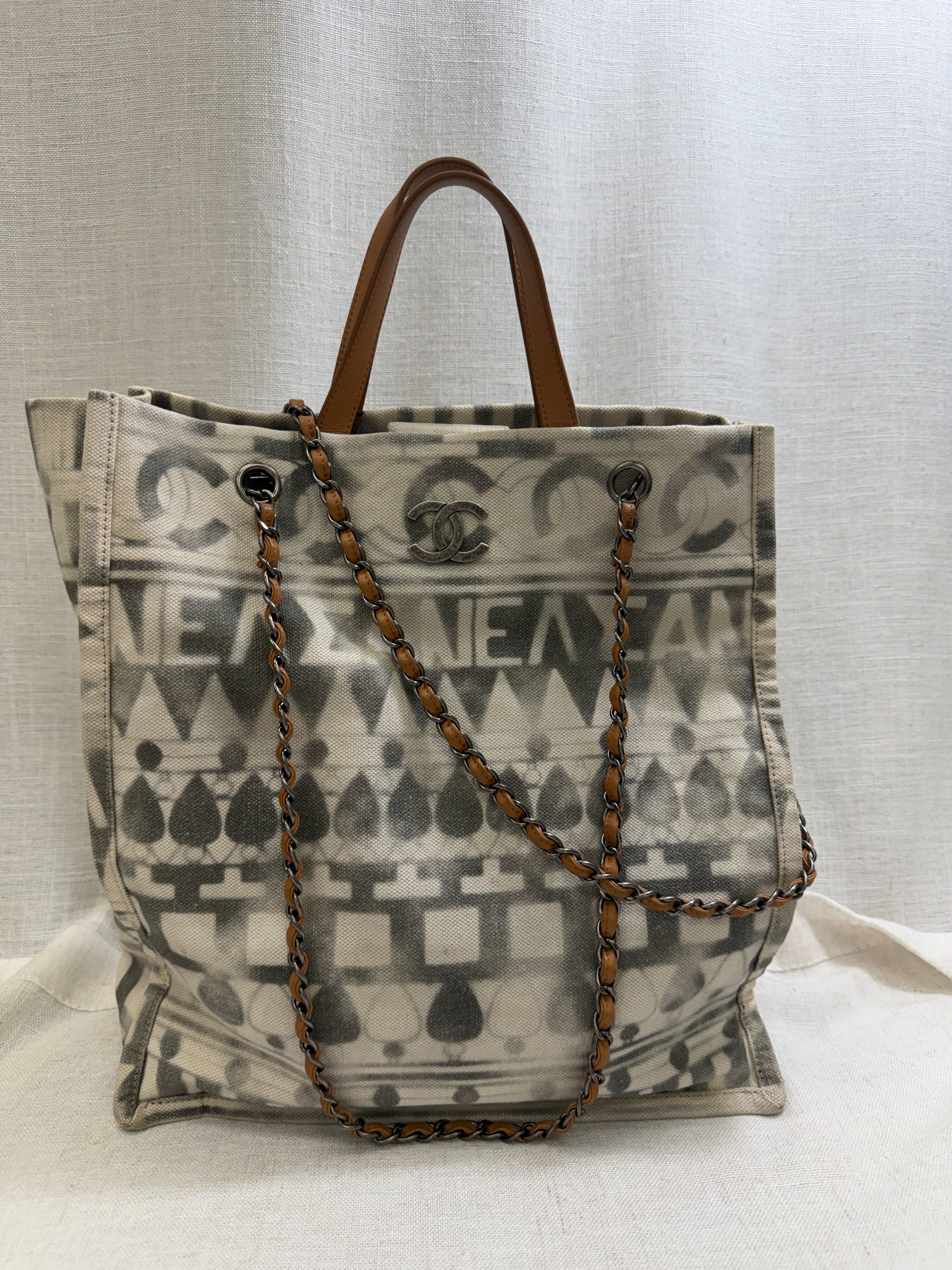 Chanel Beige And Grey Canvas Deauville Large Shopping Tote