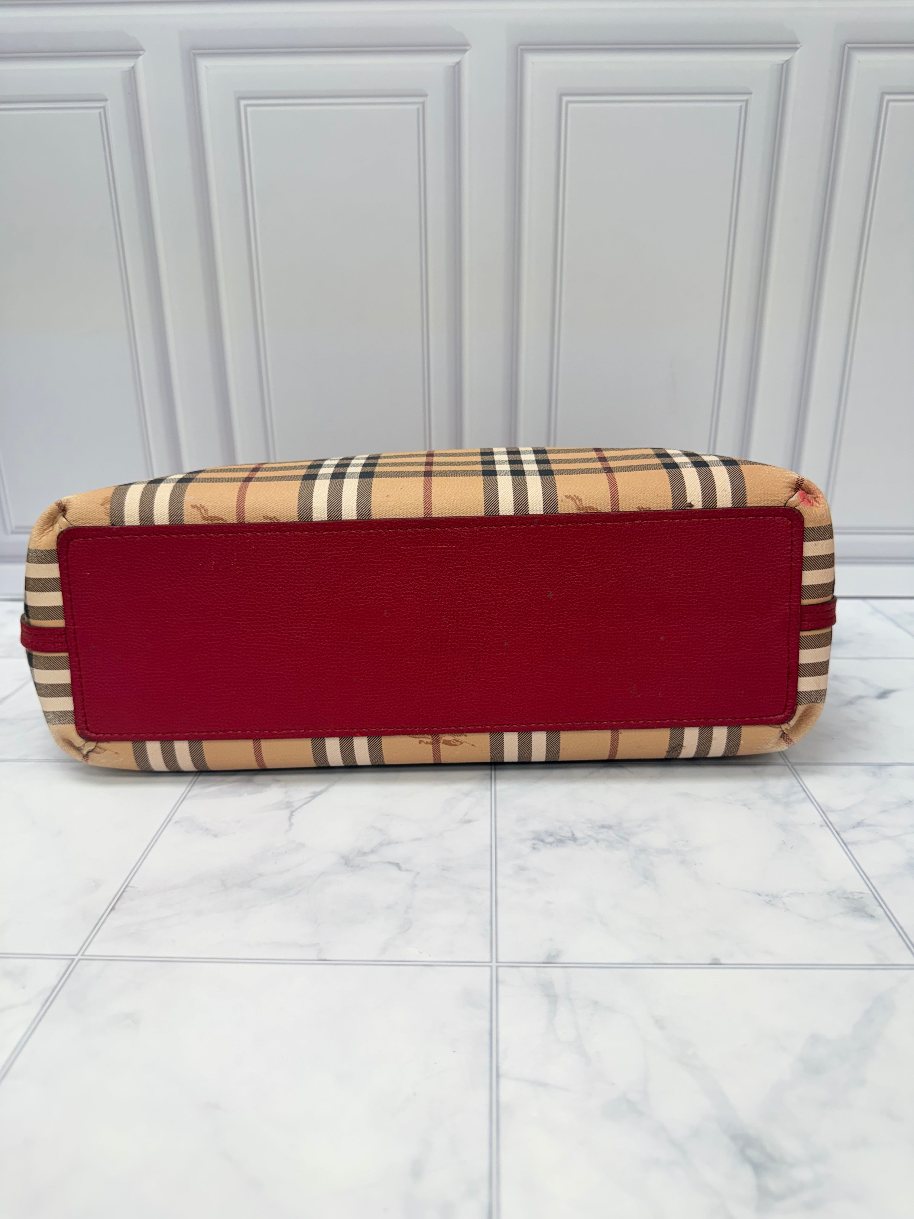 Burberry Beige And Red Coated Canvas And Leather Reversible Tote Bag