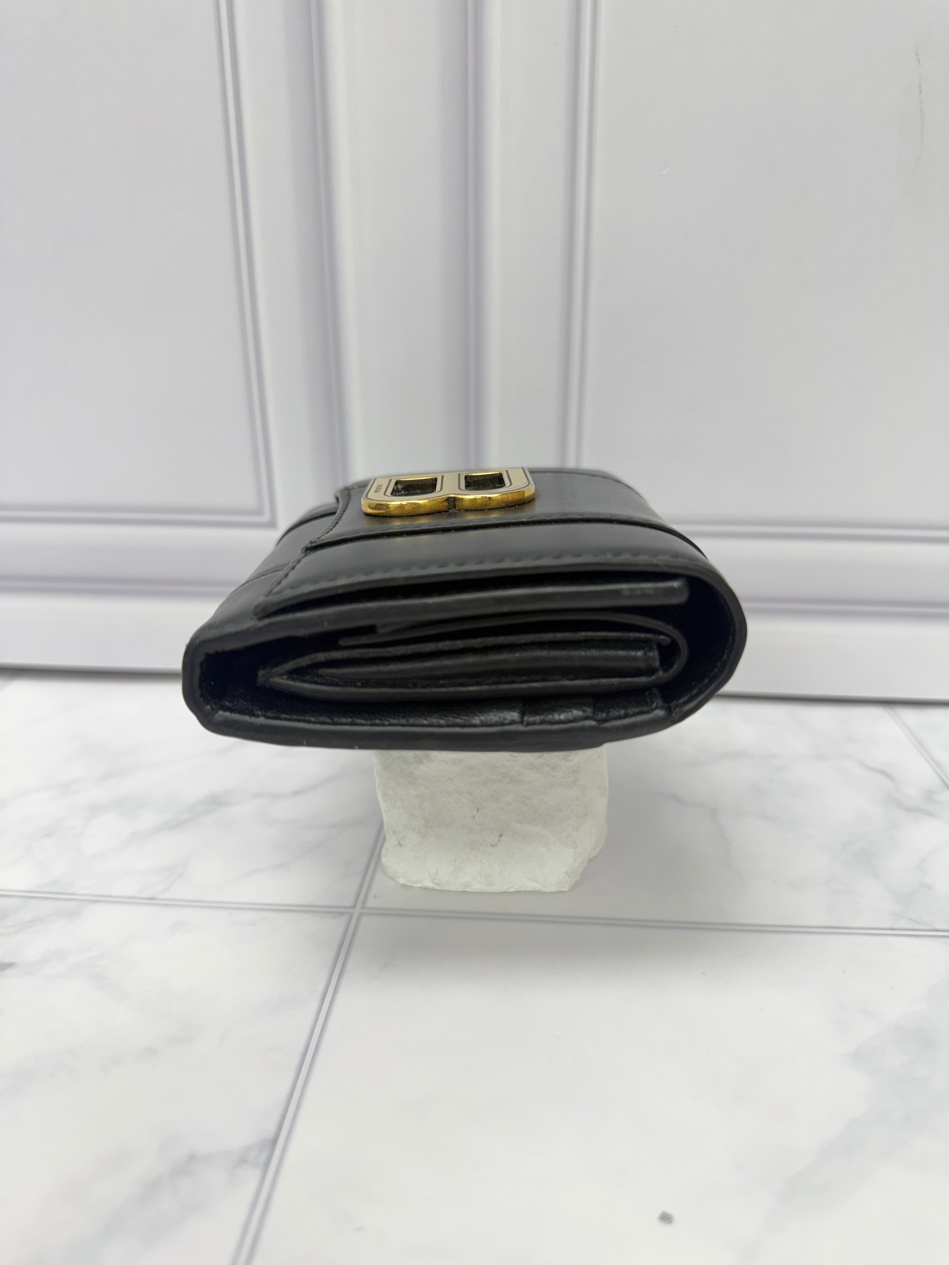 Balenciaga Black Leather Hourglass Compact Wallet