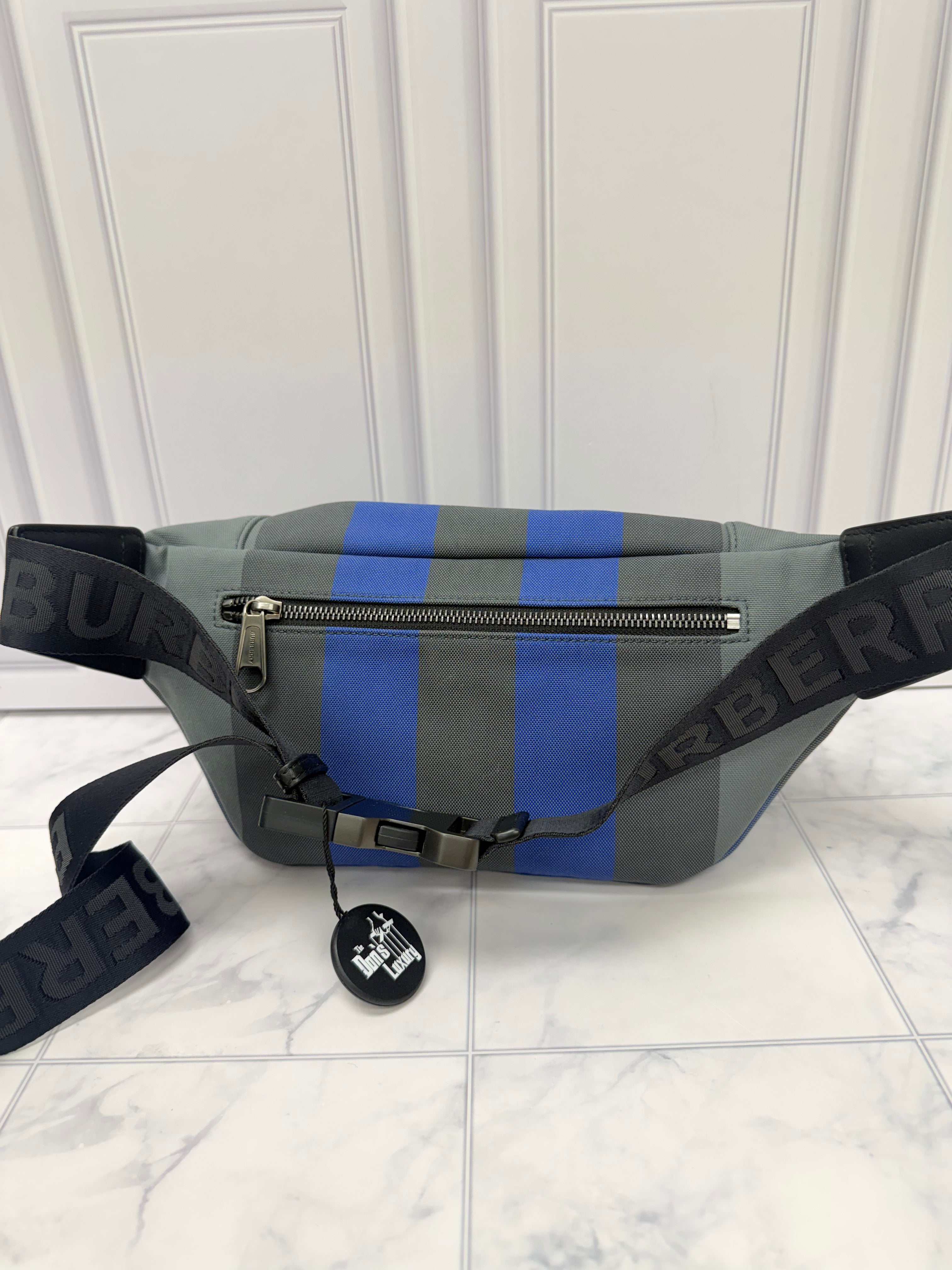 LIKE NEW Burberry Blue And Grey House Check Canvas Sonny Belt Bag