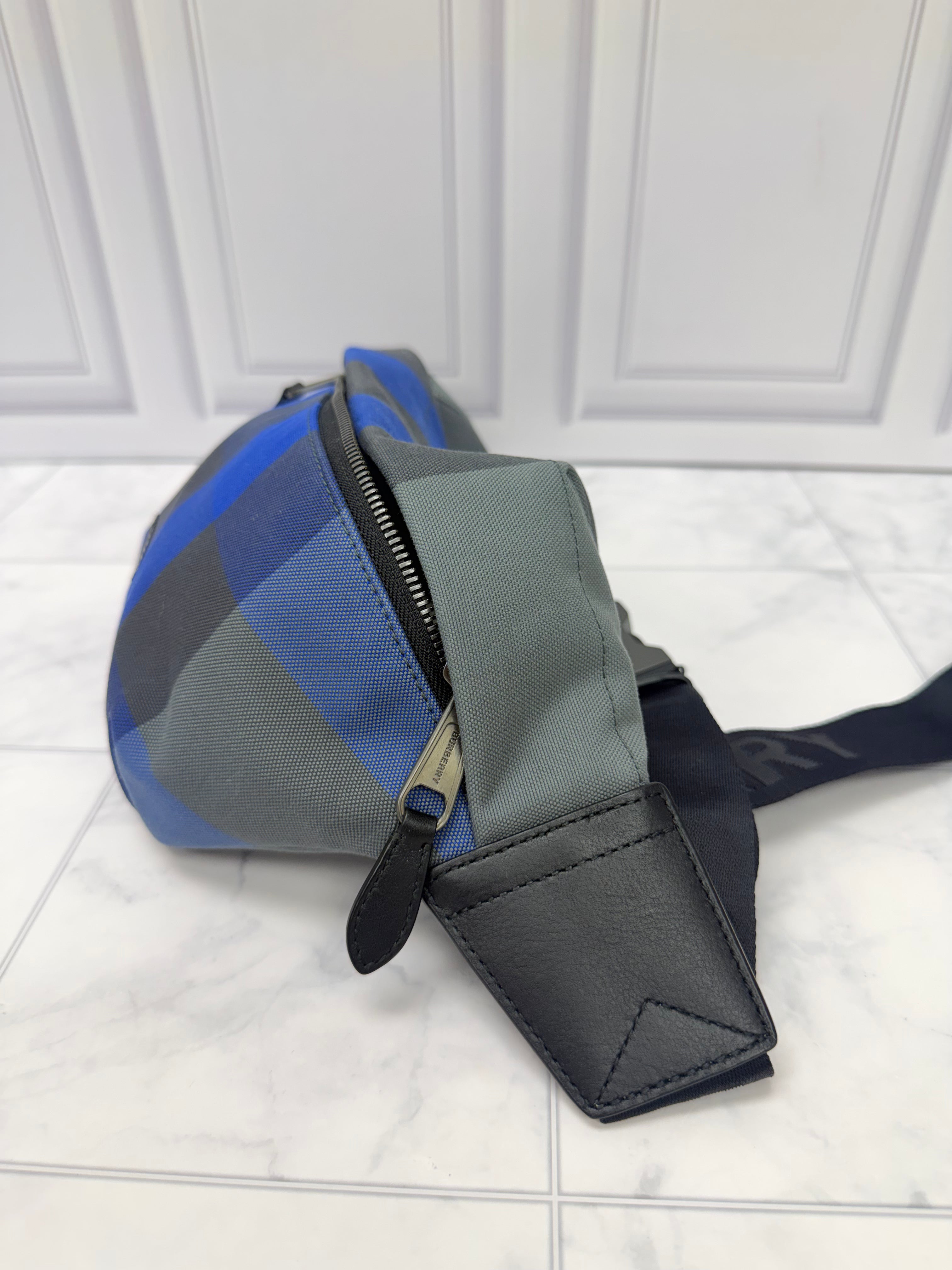 LIKE NEW Burberry Blue And Grey House Check Canvas Sonny Belt Bag