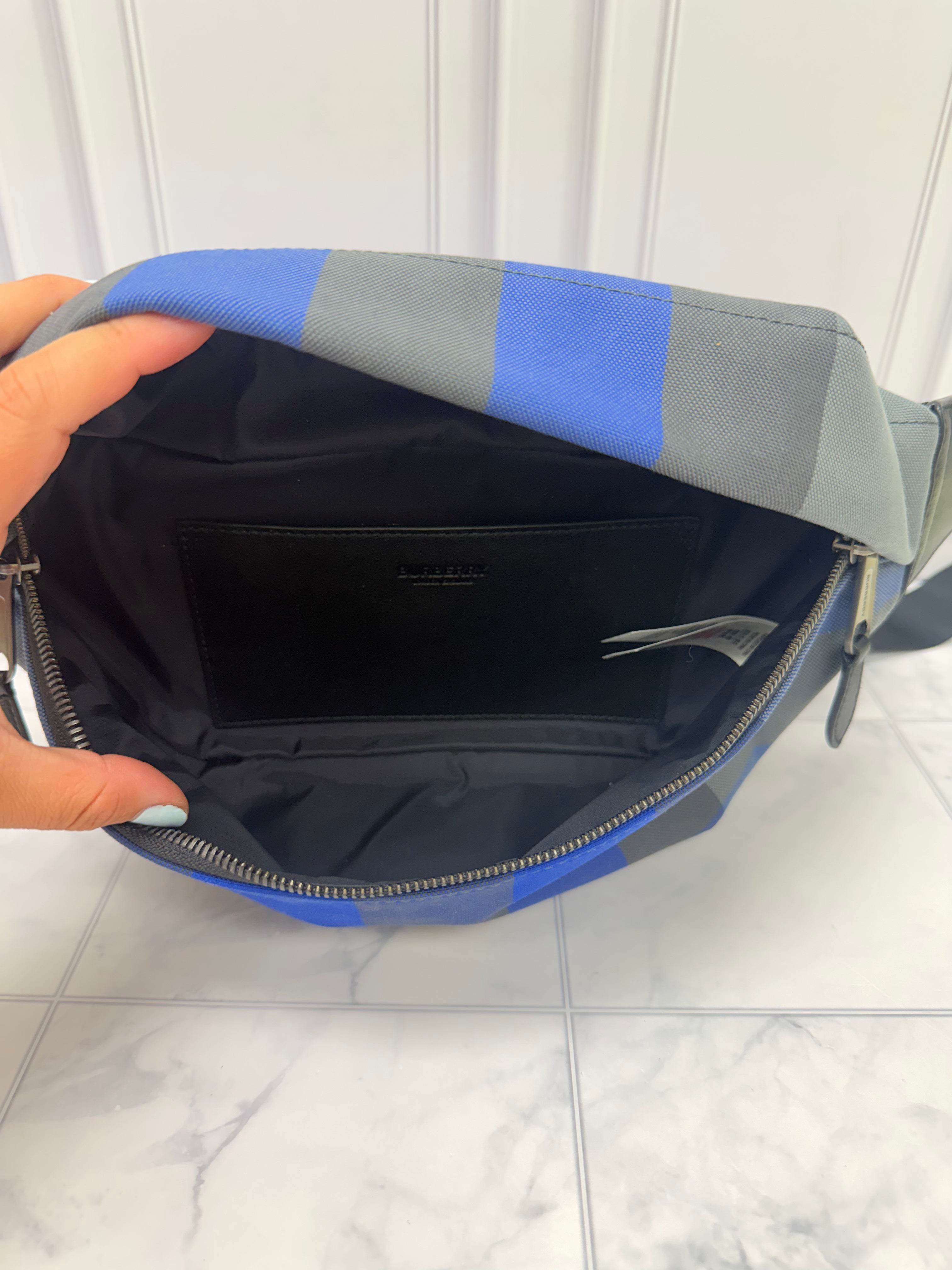 LIKE NEW Burberry Blue And Grey House Check Canvas Sonny Belt Bag
