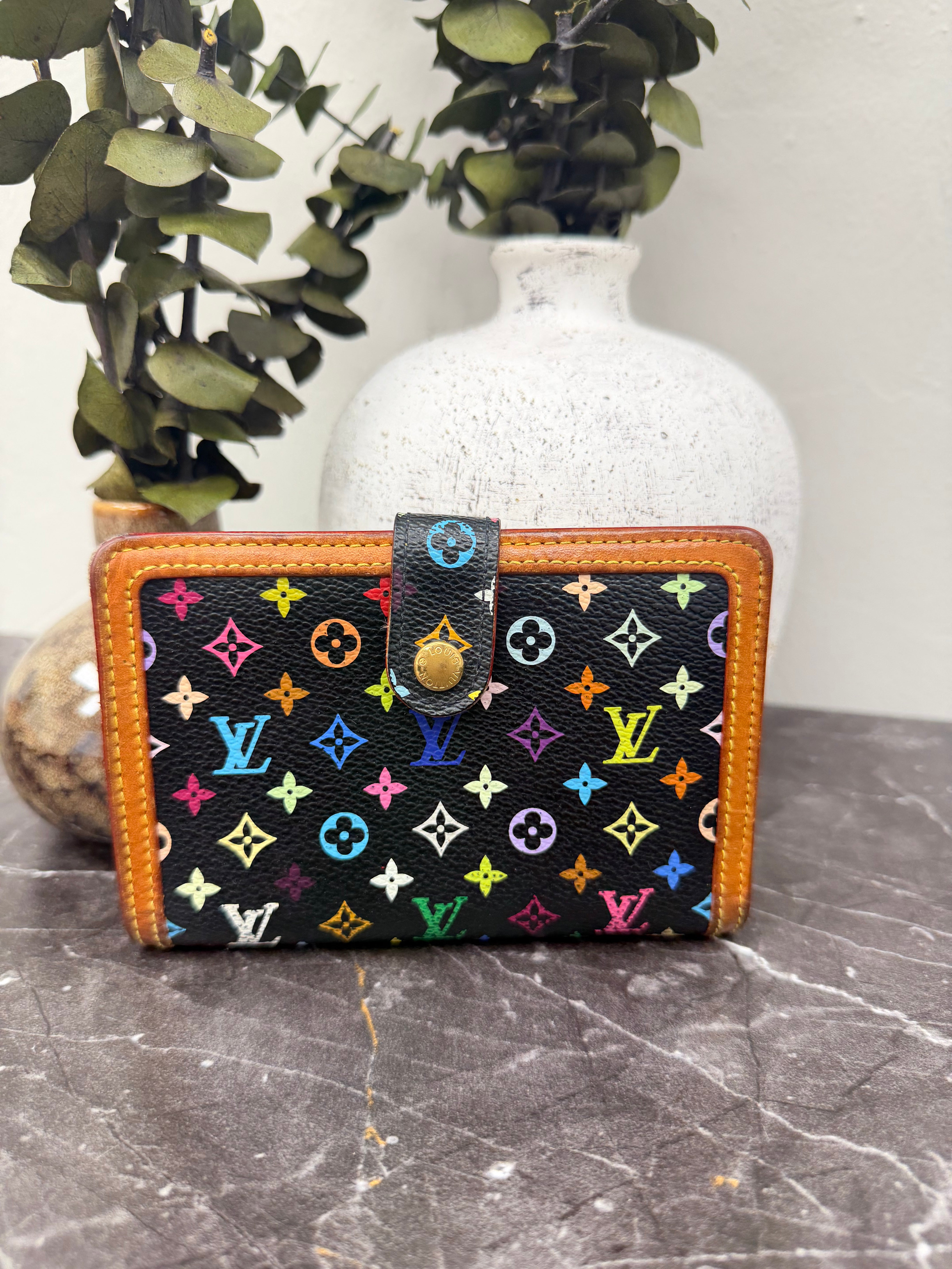 Louis Vuitton Black Multicolor Monogram French Compact Wallet