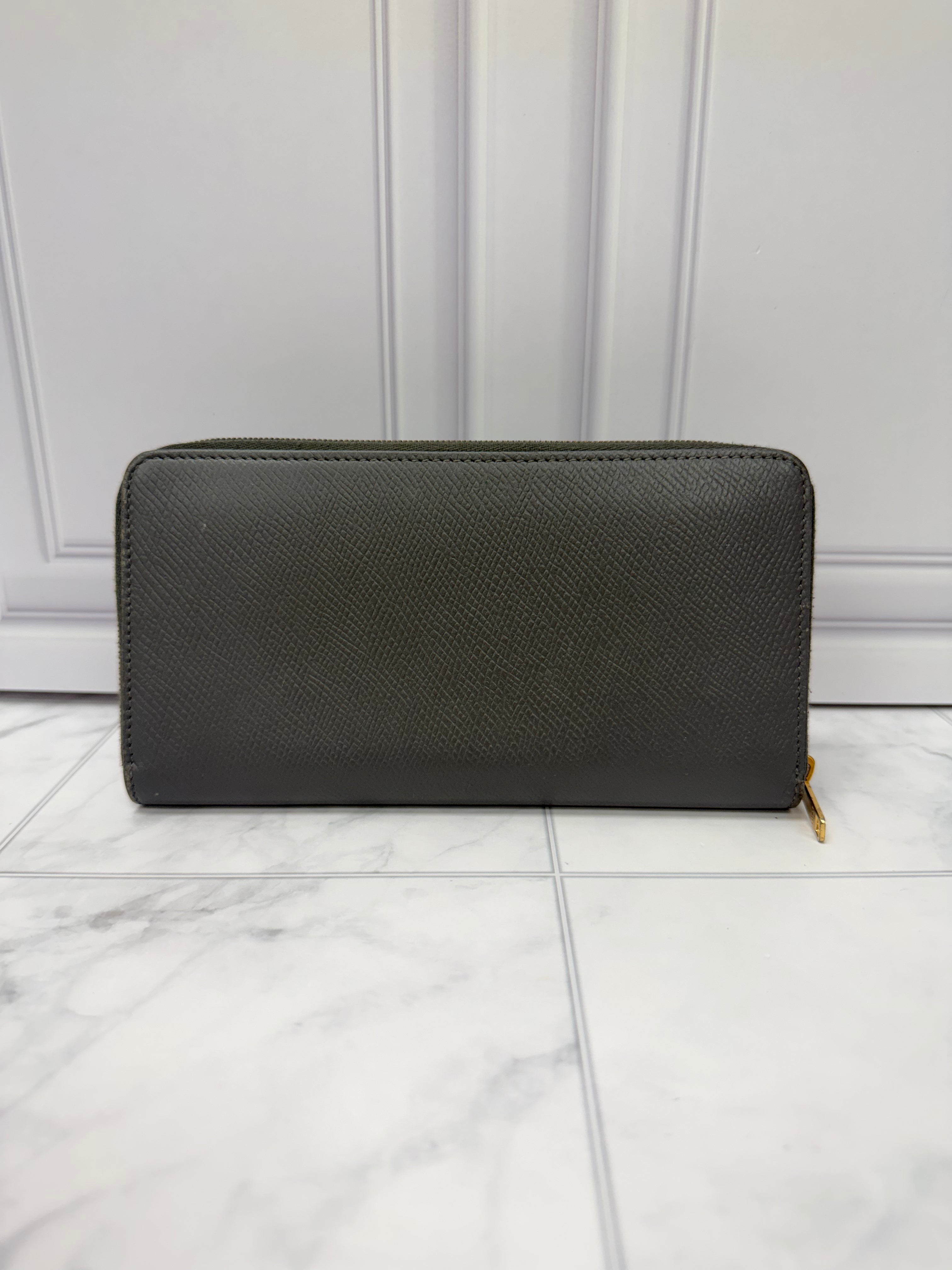 Celine Grey Grained Leather Zippy Wallet