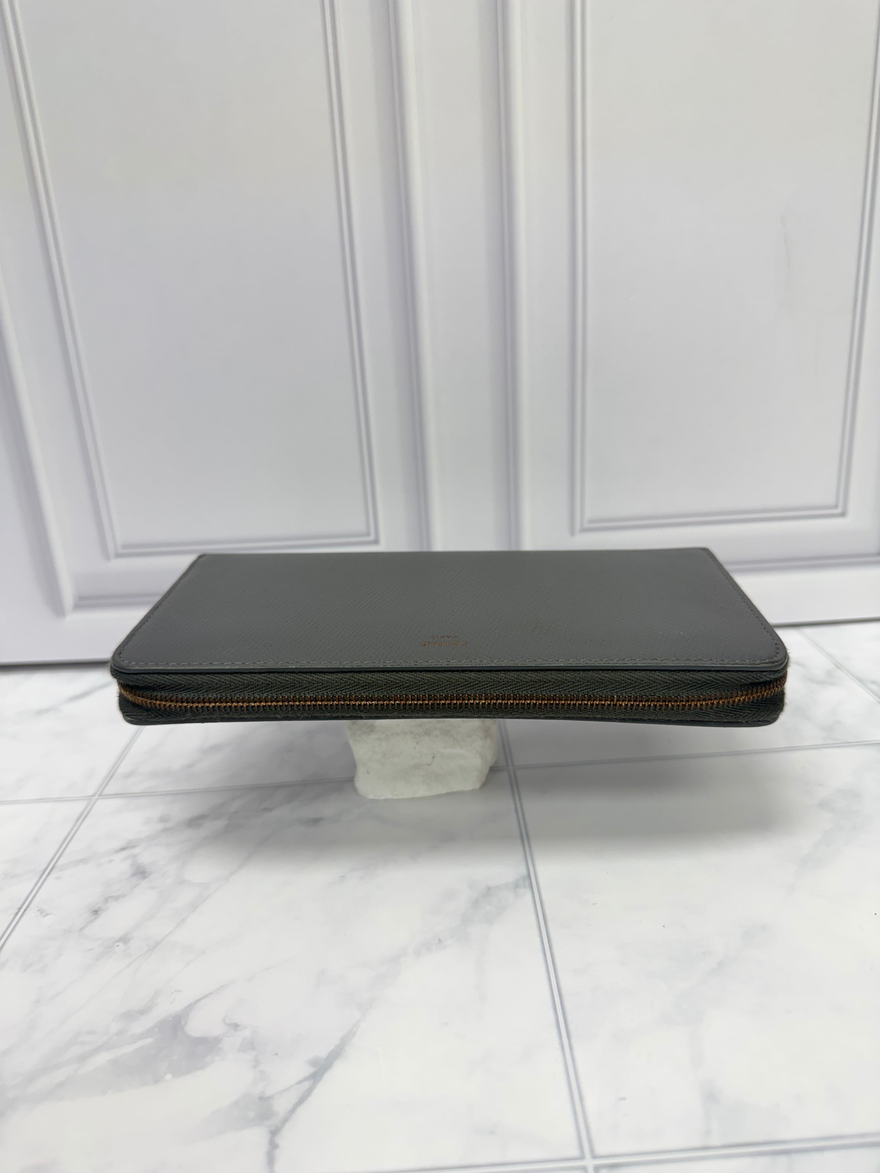 Celine Grey Grained Leather Zippy Wallet