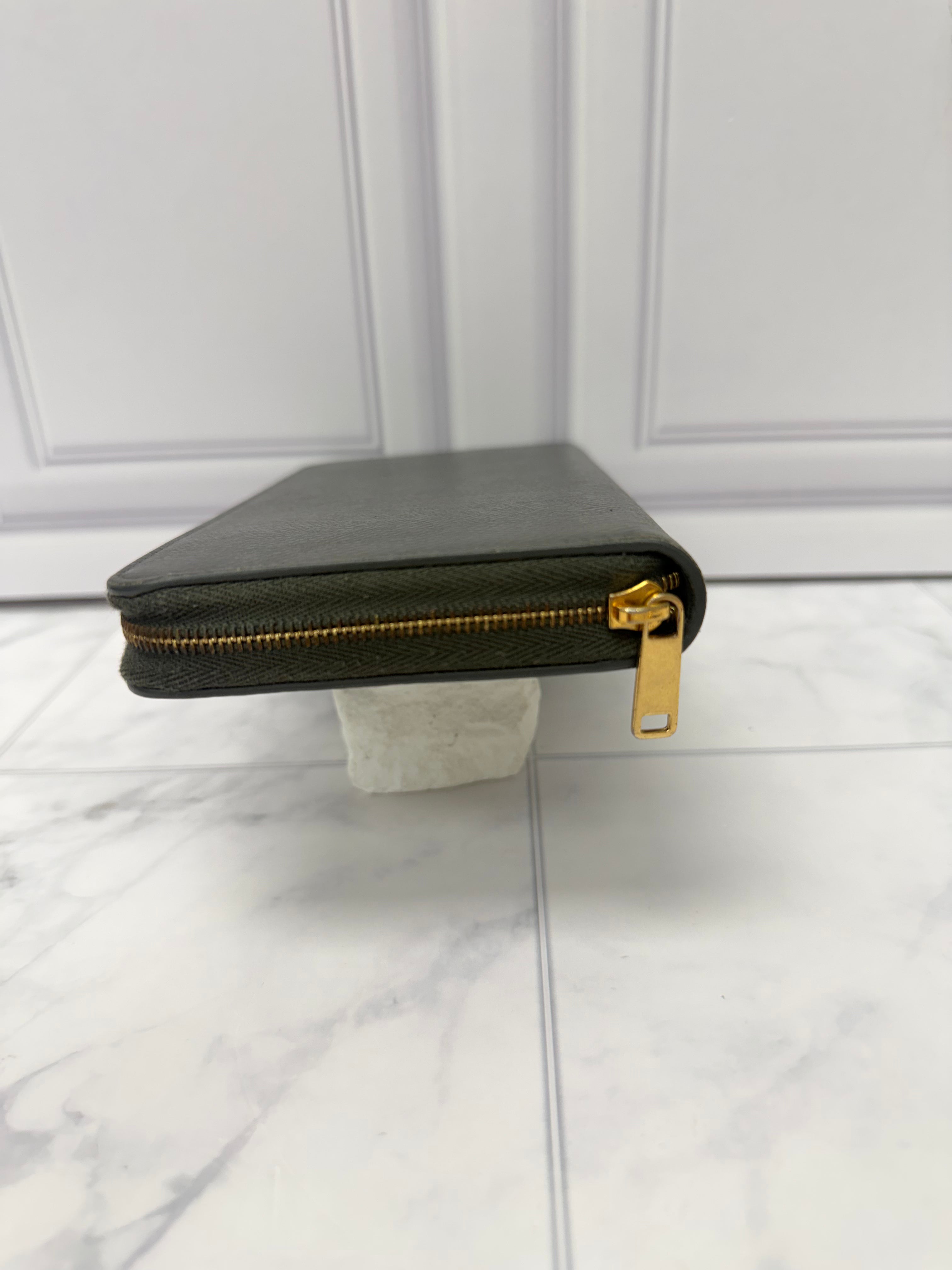 Celine Grey Grained Leather Zippy Wallet