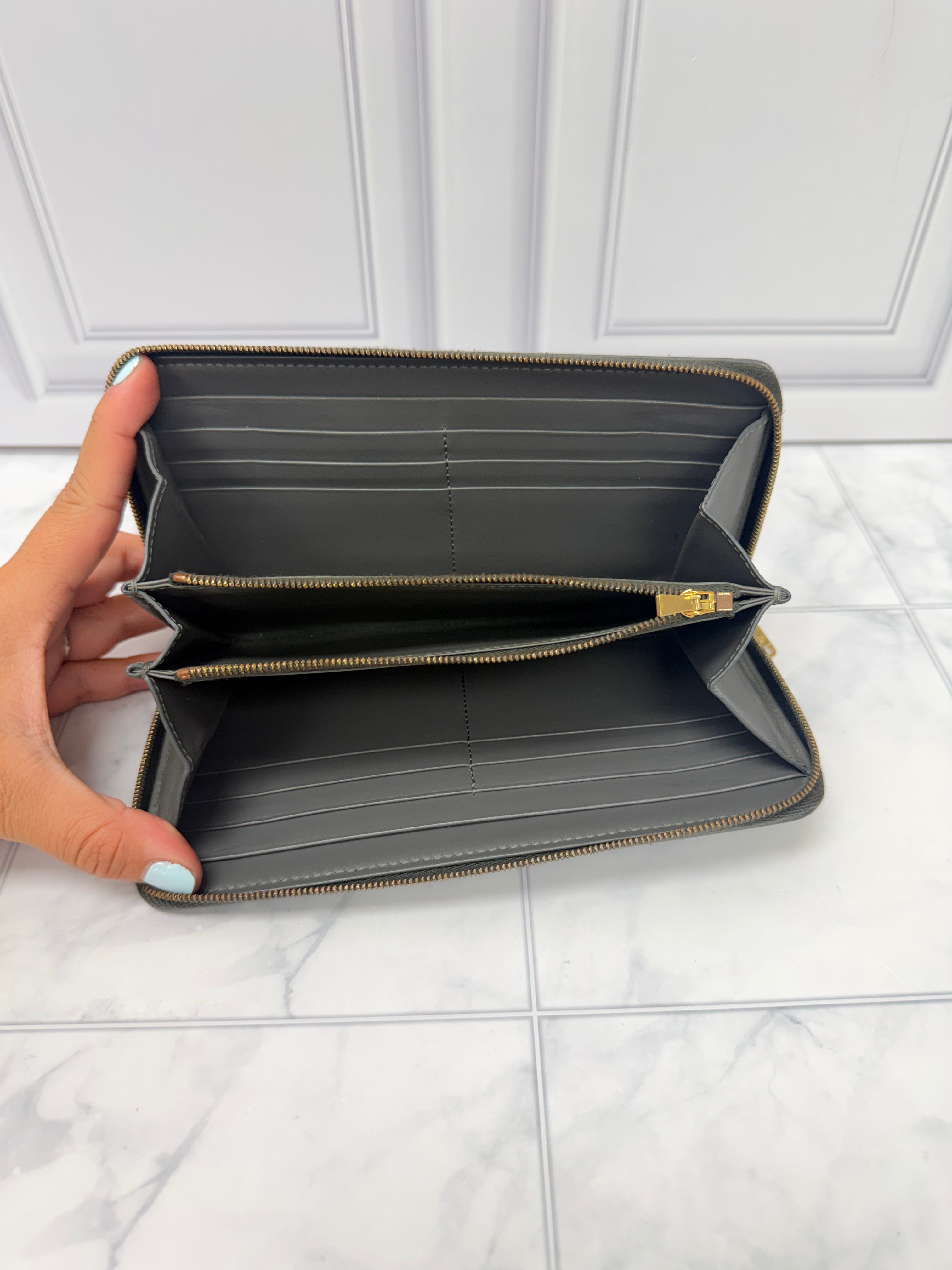 Celine Grey Grained Leather Zippy Wallet