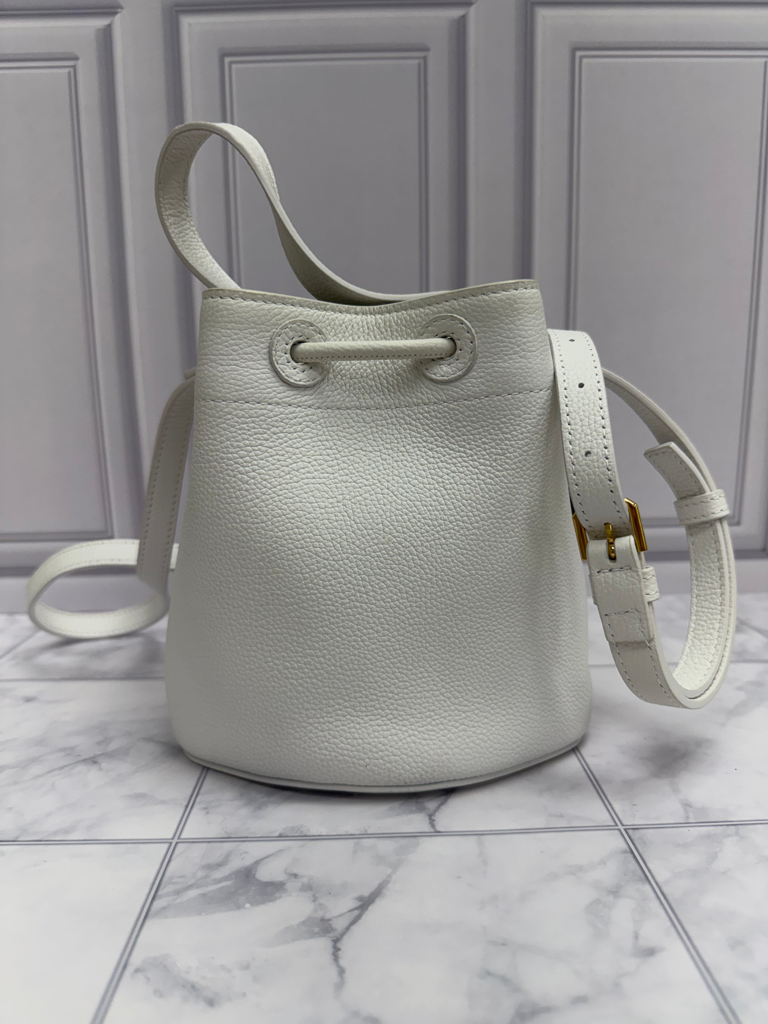 *DONS DROP* Burberry White Leather Mini TB Drawstring Bucket Crossbody