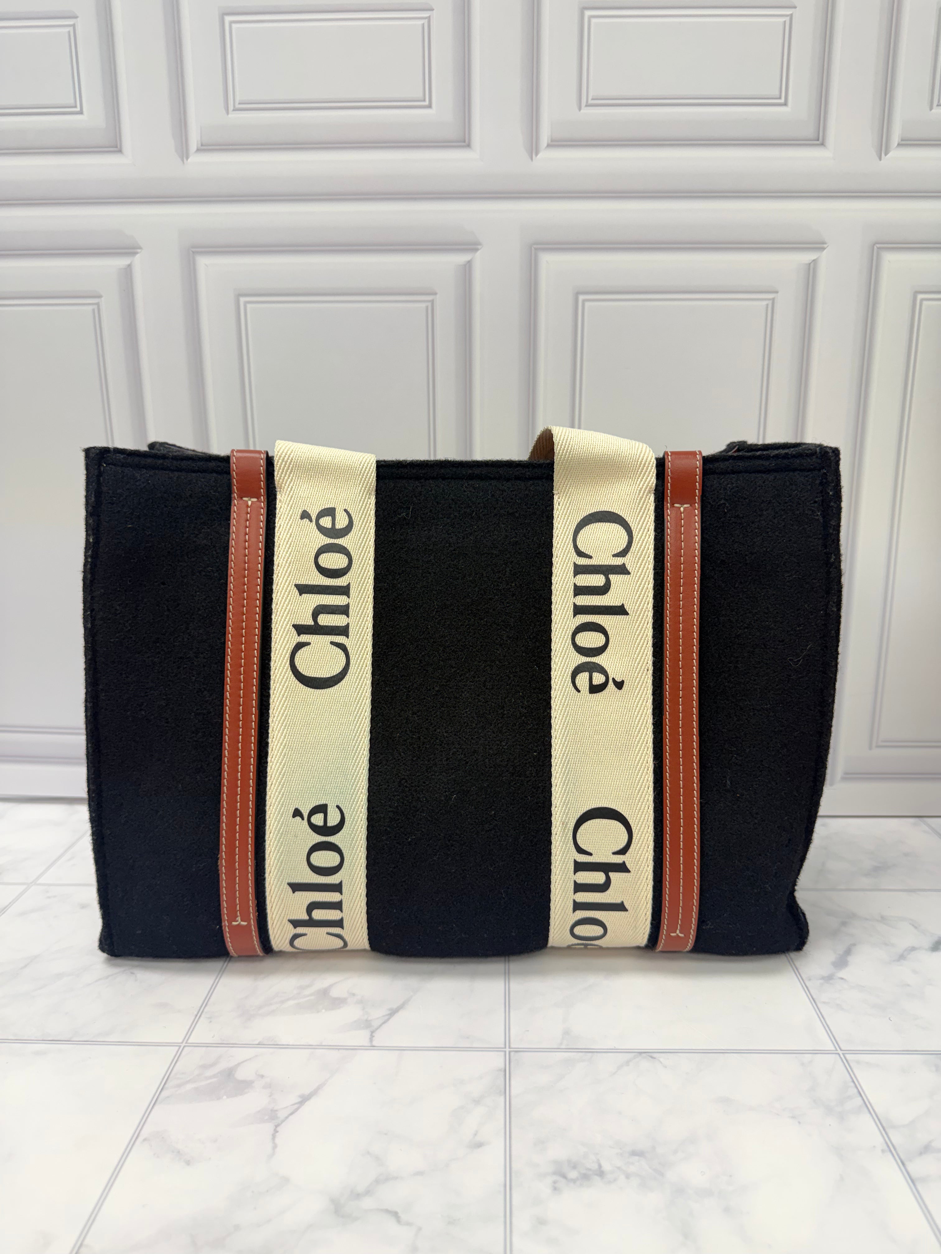 Chloe Black Wool Woody Shoulder Bag