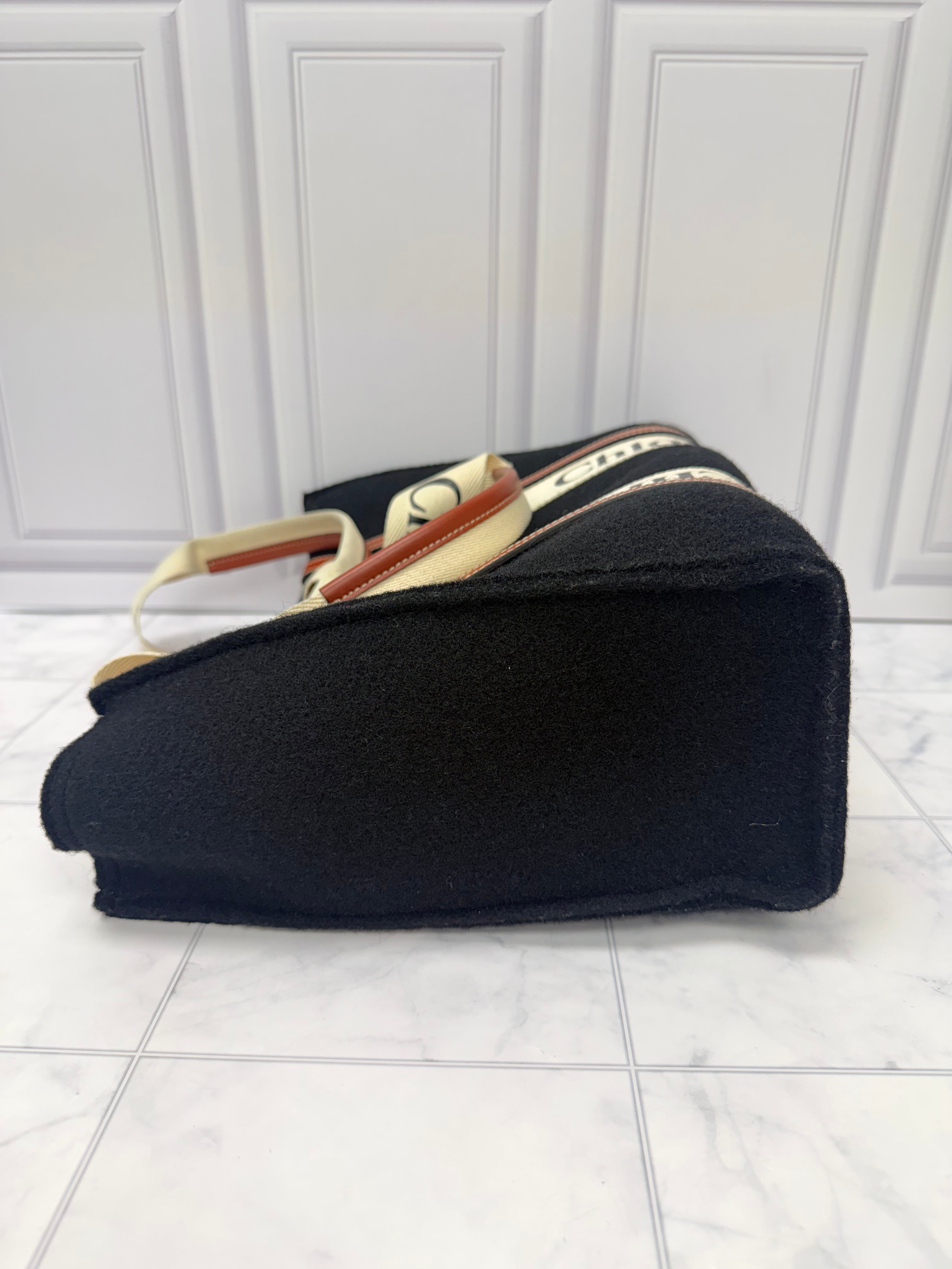 Chloe Black Wool Woody Shoulder Bag