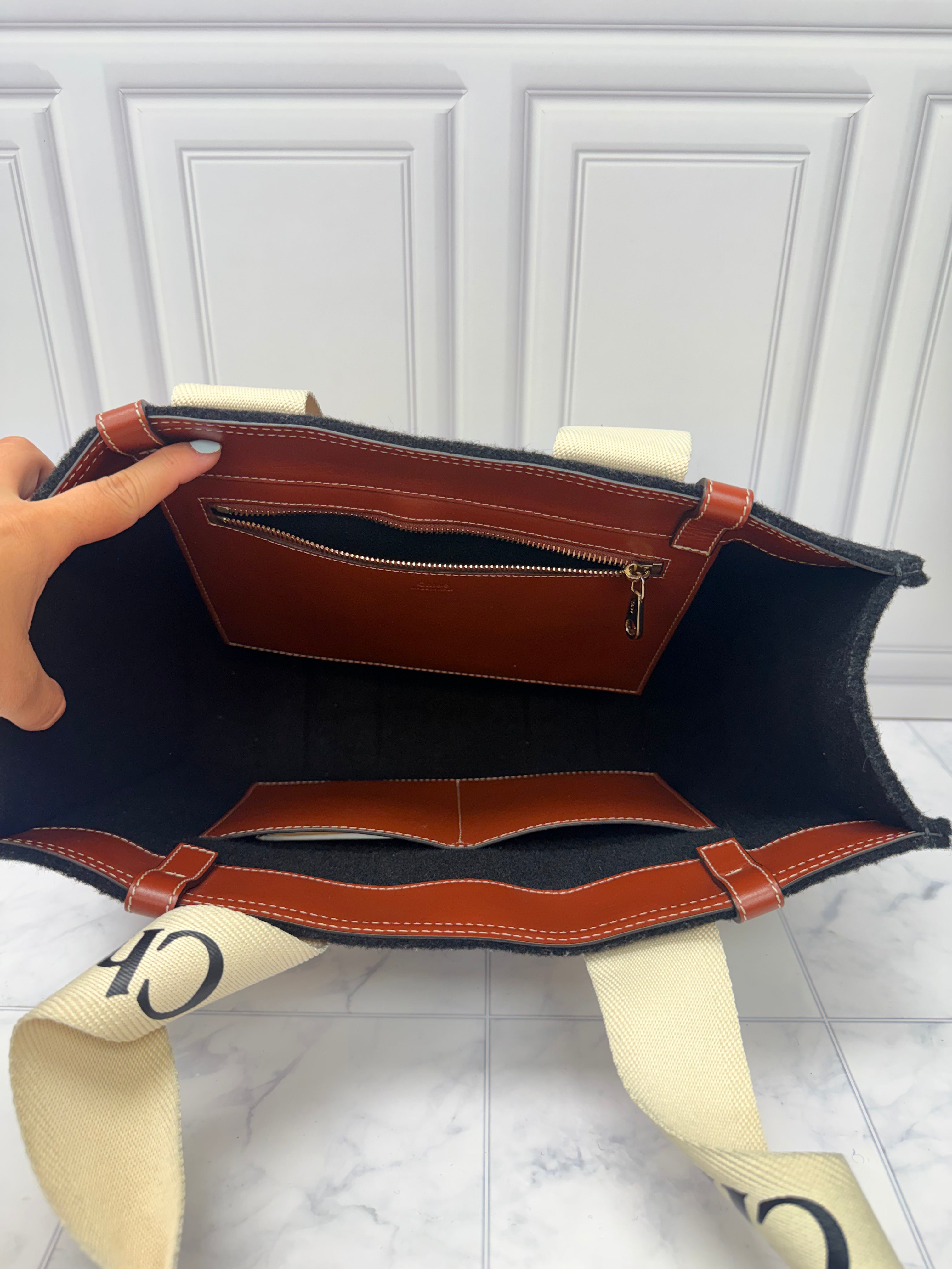 Chloe Black Wool Woody Shoulder Bag