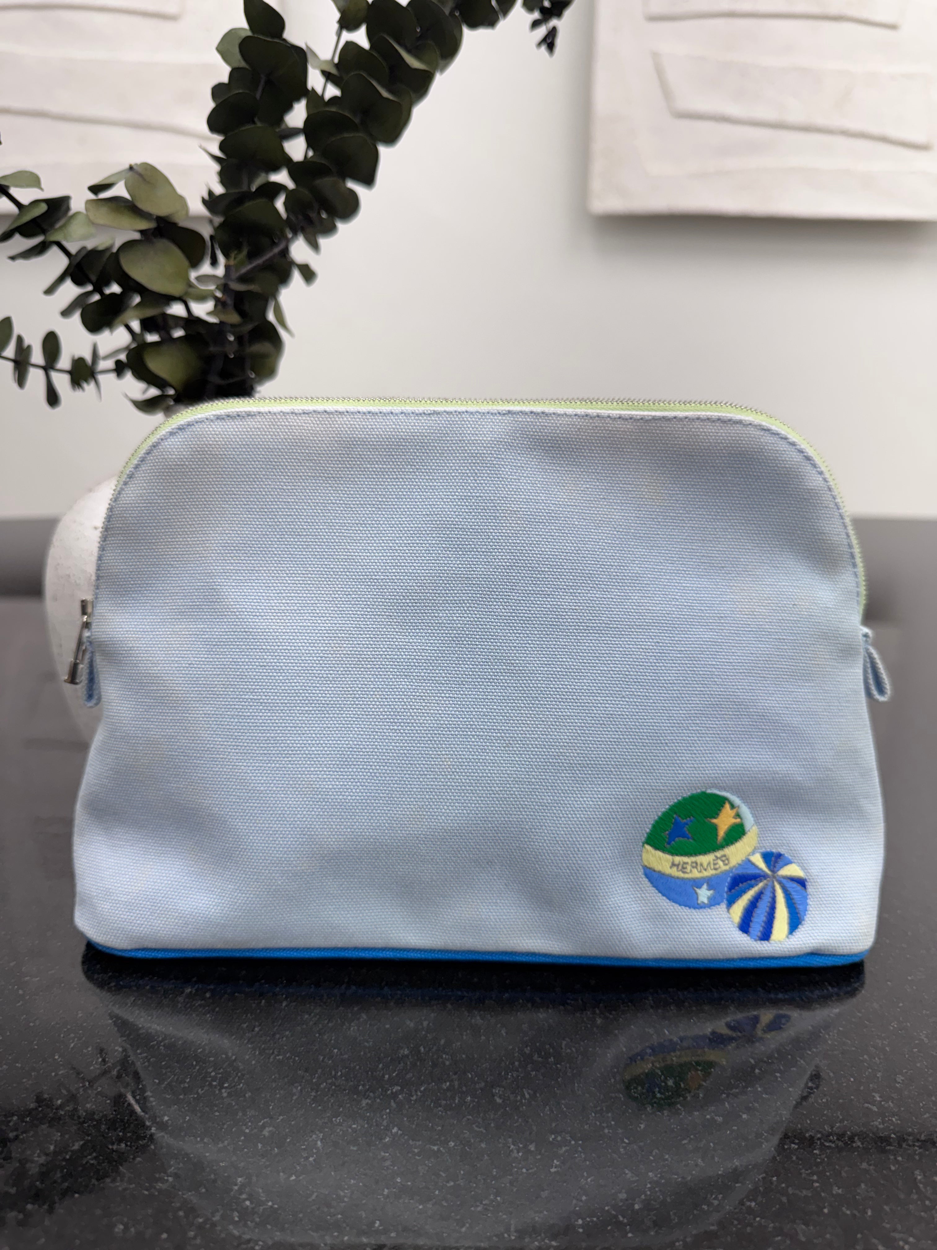 Hermes Blue Canvas Toile Circus Bollde Pouch